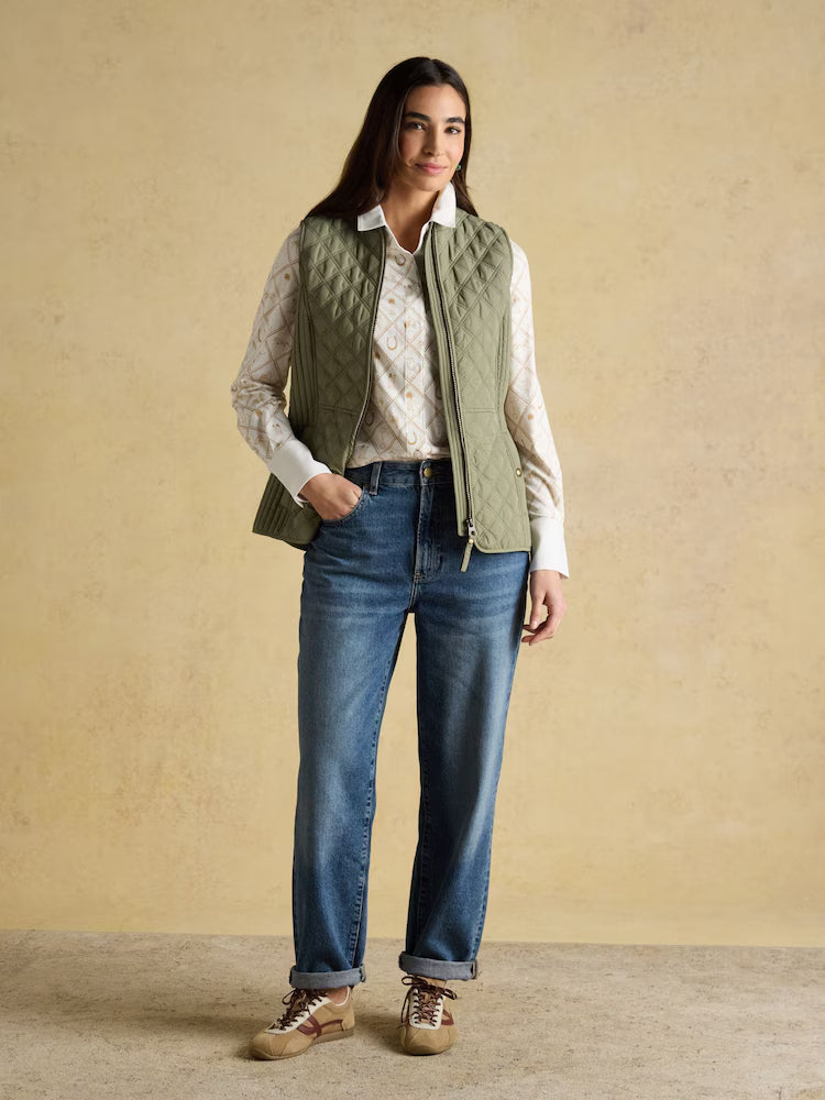 Joules Minx Sage Green Showerproof Diamond Quilted Gilet