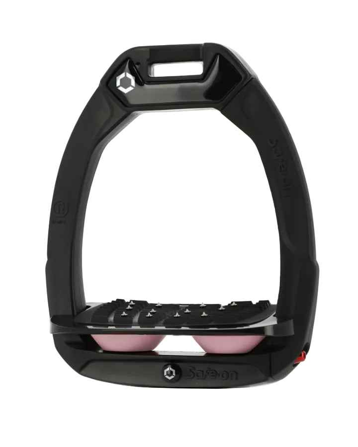 Flex-On Safe-On Inclined Ultra Grip Stirrups Black/Black/Light Pink Equestrian Riding Safety