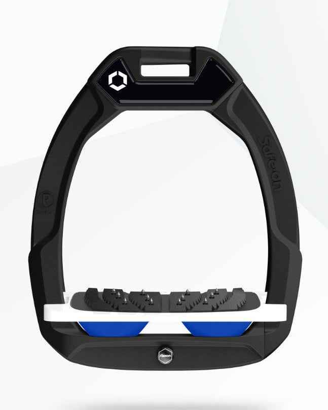 Flex-On Safe-On Inclined Ultra Grip Stirrups Black/White/Dark Blue - Safety Release Stirrups
