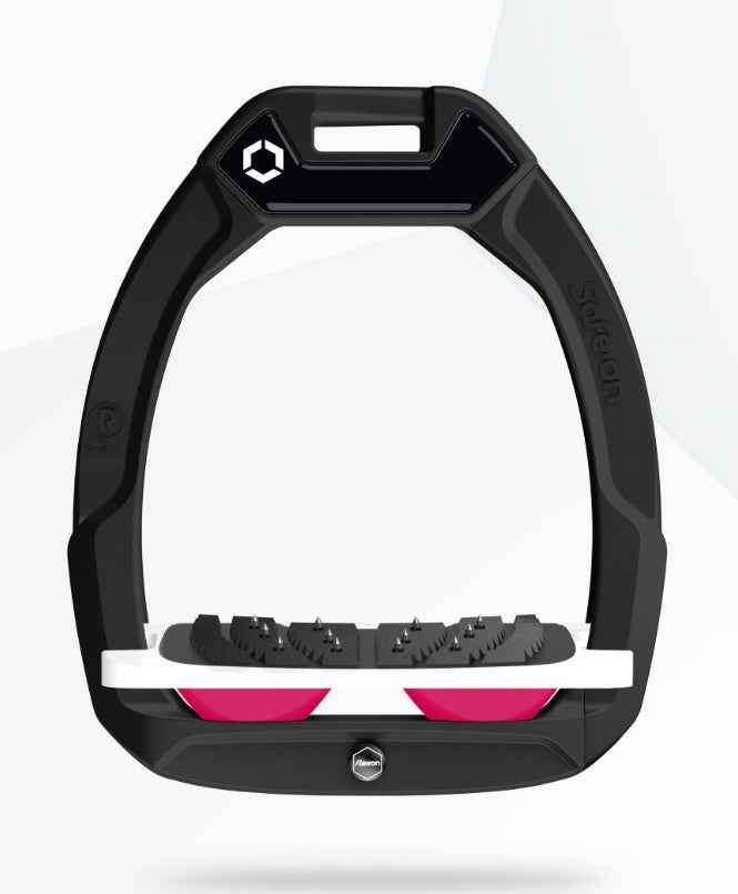 Flex-On Safe-On Inclined Ultra Grip Stirrups Black/White/Fuchsia