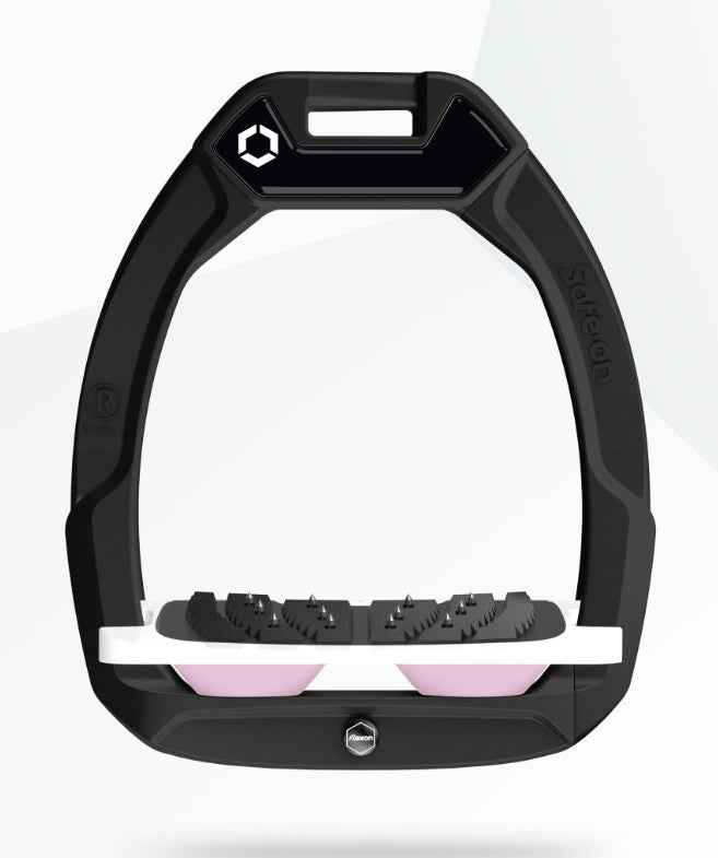 Flex-On Safe-On Inclined Ultra Grip Stirrups Black/White/Light Pink