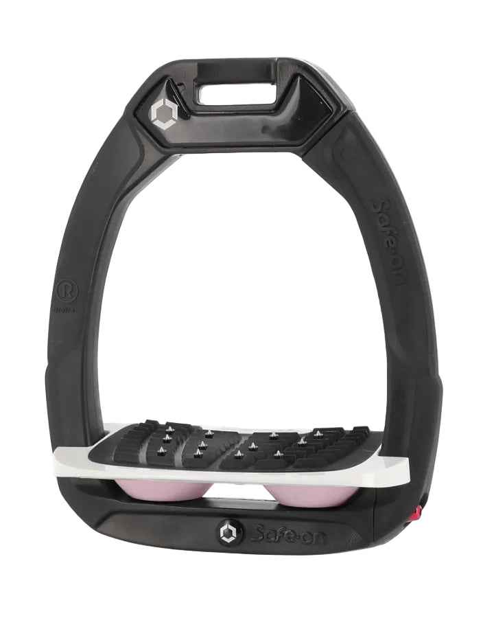 Flex-On Safe-On Inclined Ultra Grip Stirrups Black/White/Light Pink