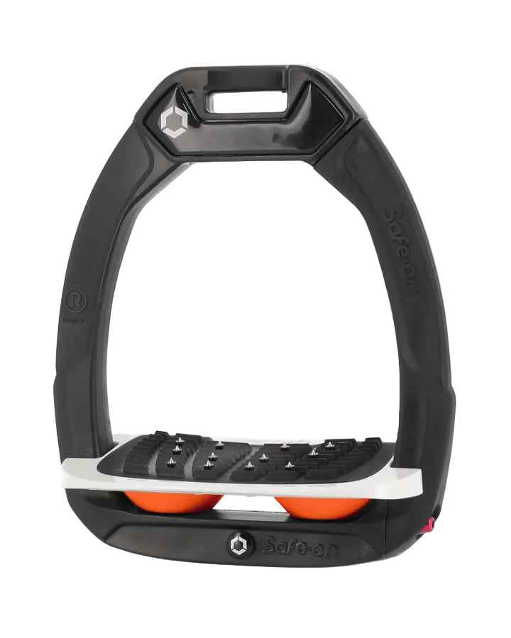Flex-On Safe-On Inclined Ultra Grip Stirrups Black/White/Orange