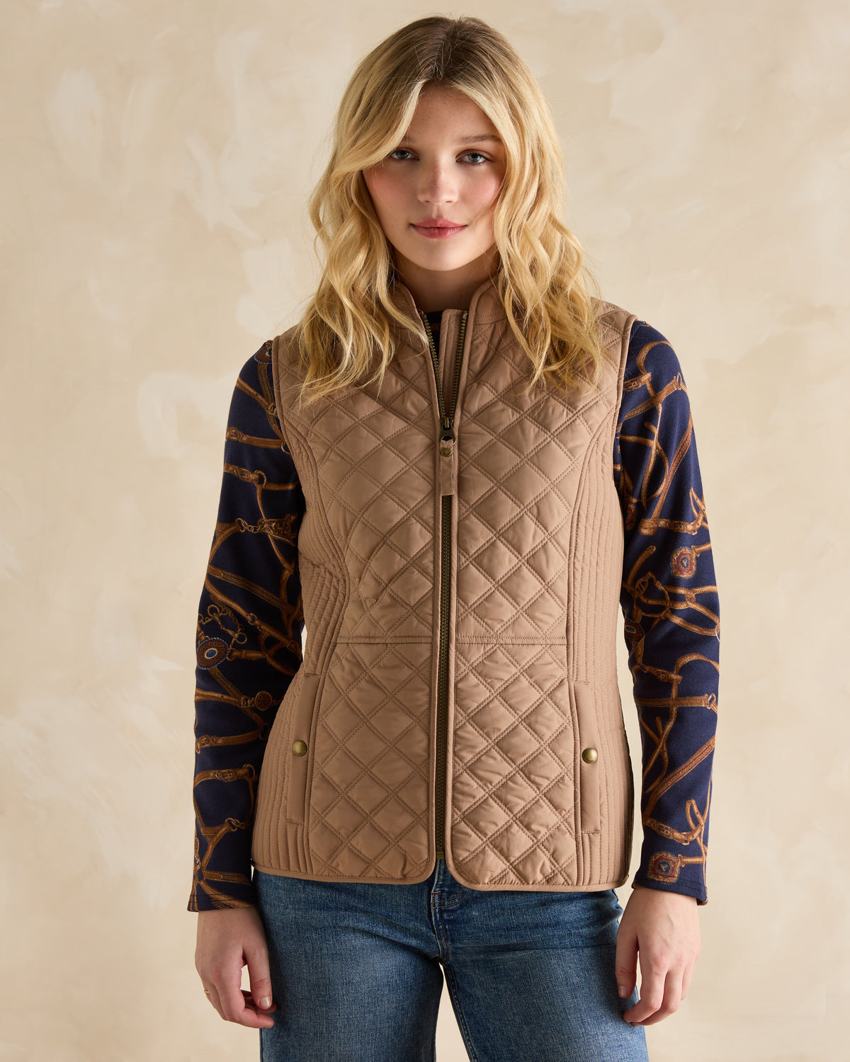 Joules Minx Brown Quilted Gilet - Women's Showerproof Vest, Stylish Outdoor Layering