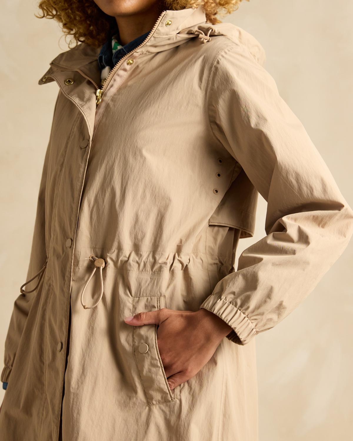 JOULES HENSLEY Waterproof Coat Tan Brown Hooded Jacket - Women's Longline Outerwear