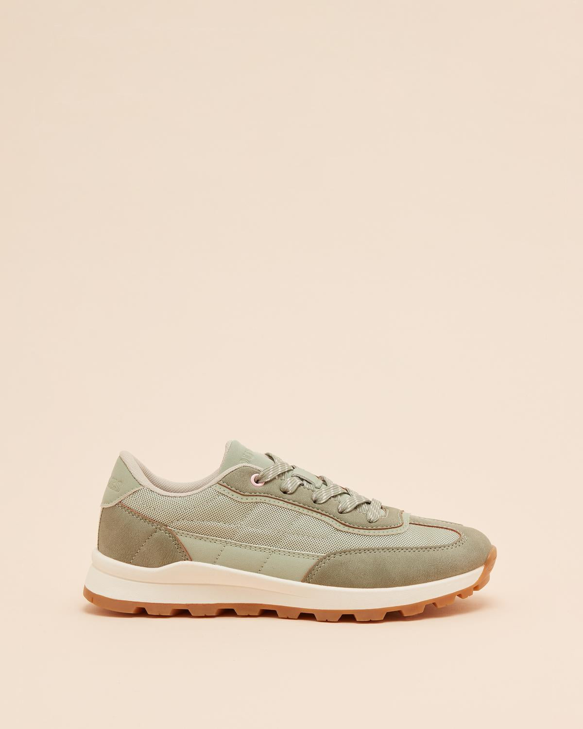 JOULES PARKFIELD Ladies Trainers - Khaki Green Sneakers, Mesh Lining, Chunky Midsole, Equiflair