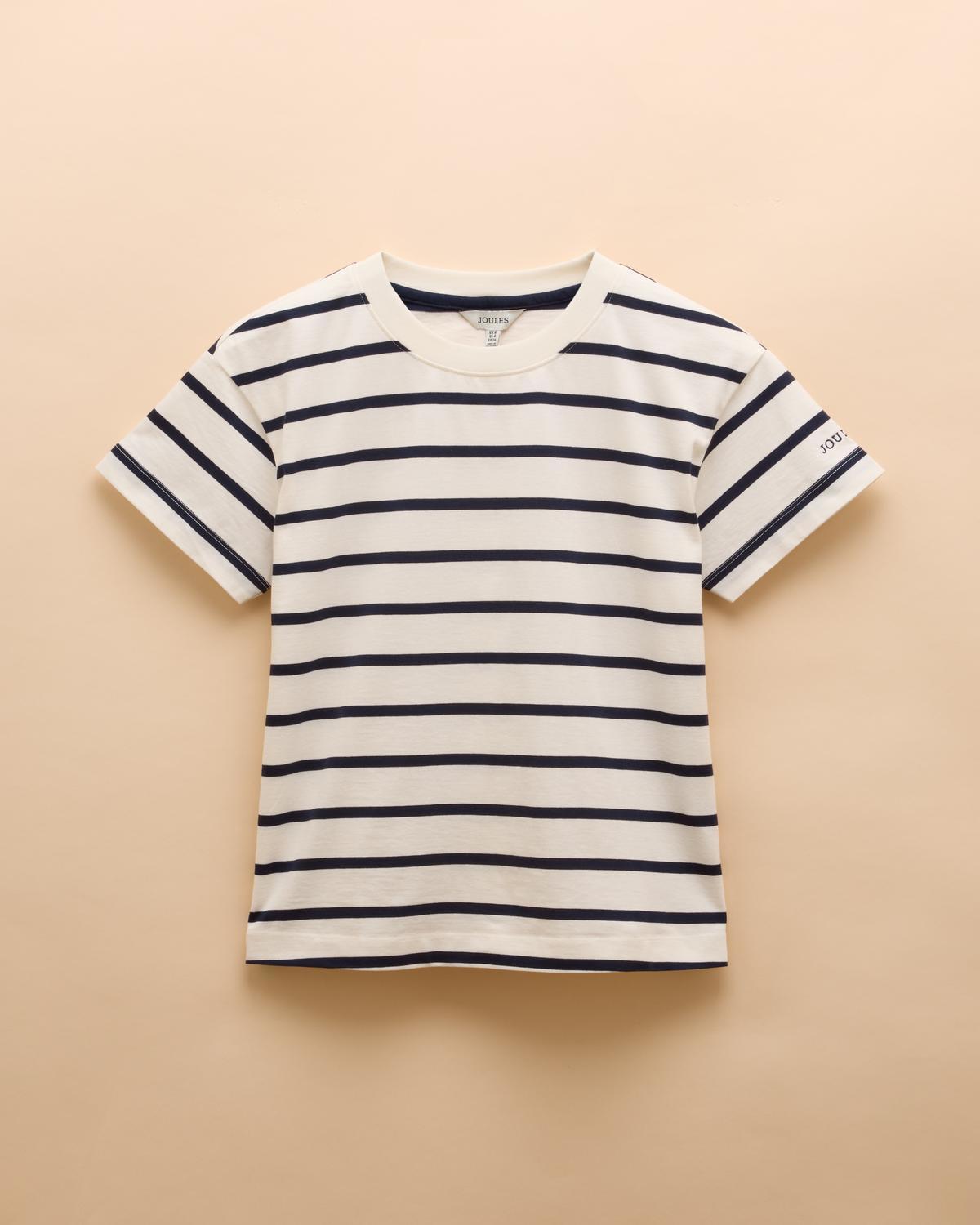 JOULES ELLIE Striped Short Sleeve Top Navy/White Cotton Relaxed Fit,Round Neck Joules Brand. Equiflair