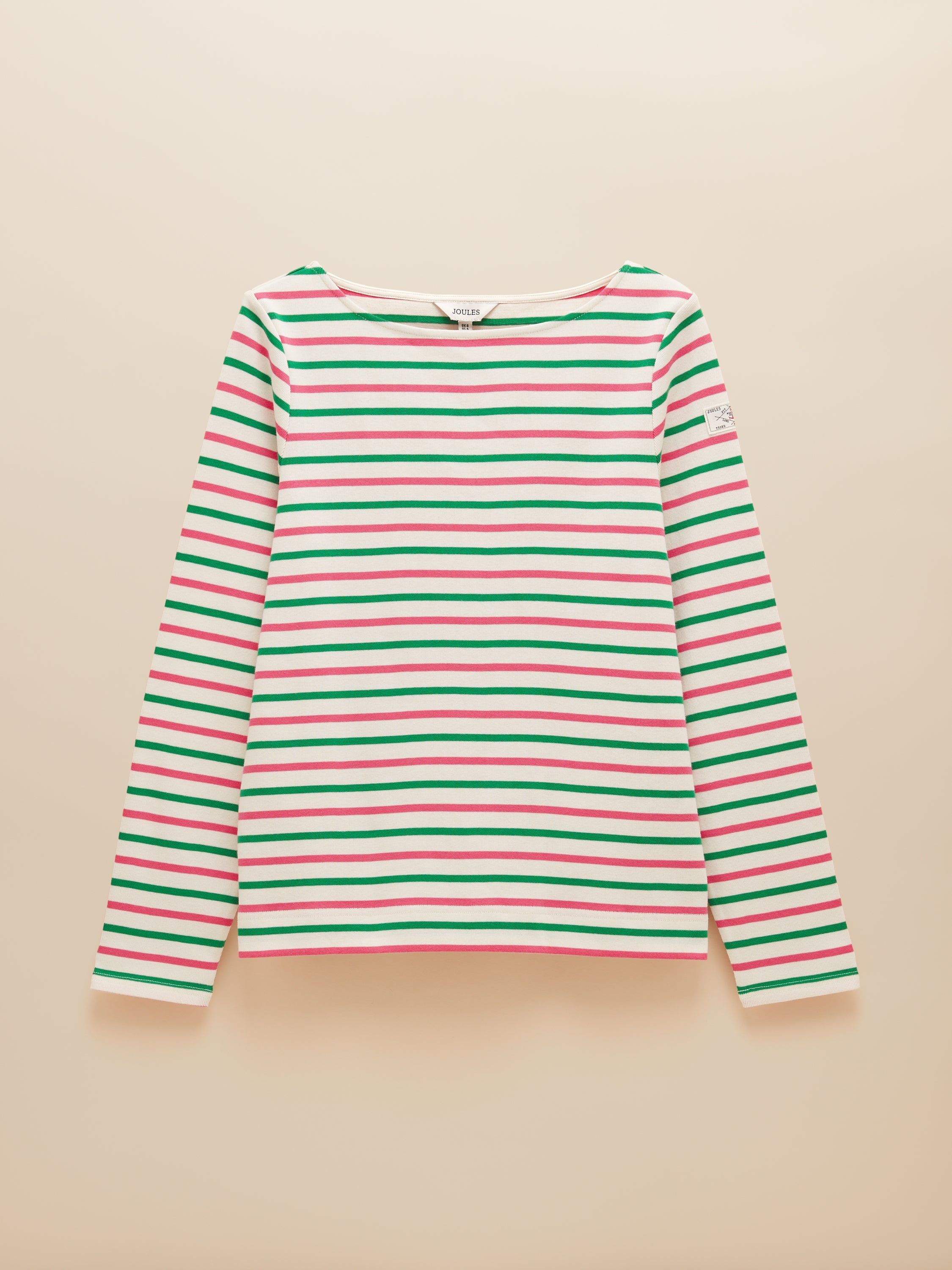 JOULES Harbour Top: Pink and Green Striped Long Sleeve Cotton Jersey Shirt by Equiflair
