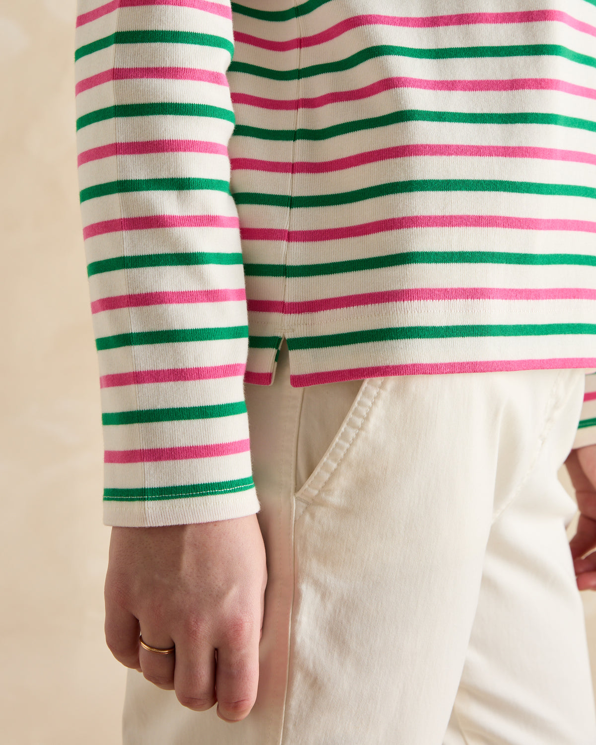 Joules Harbour Top: Pink and Green Striped Breton Shirt for Women. Classic style & updated fit. #Joules #StripedShirt #WomensFashion