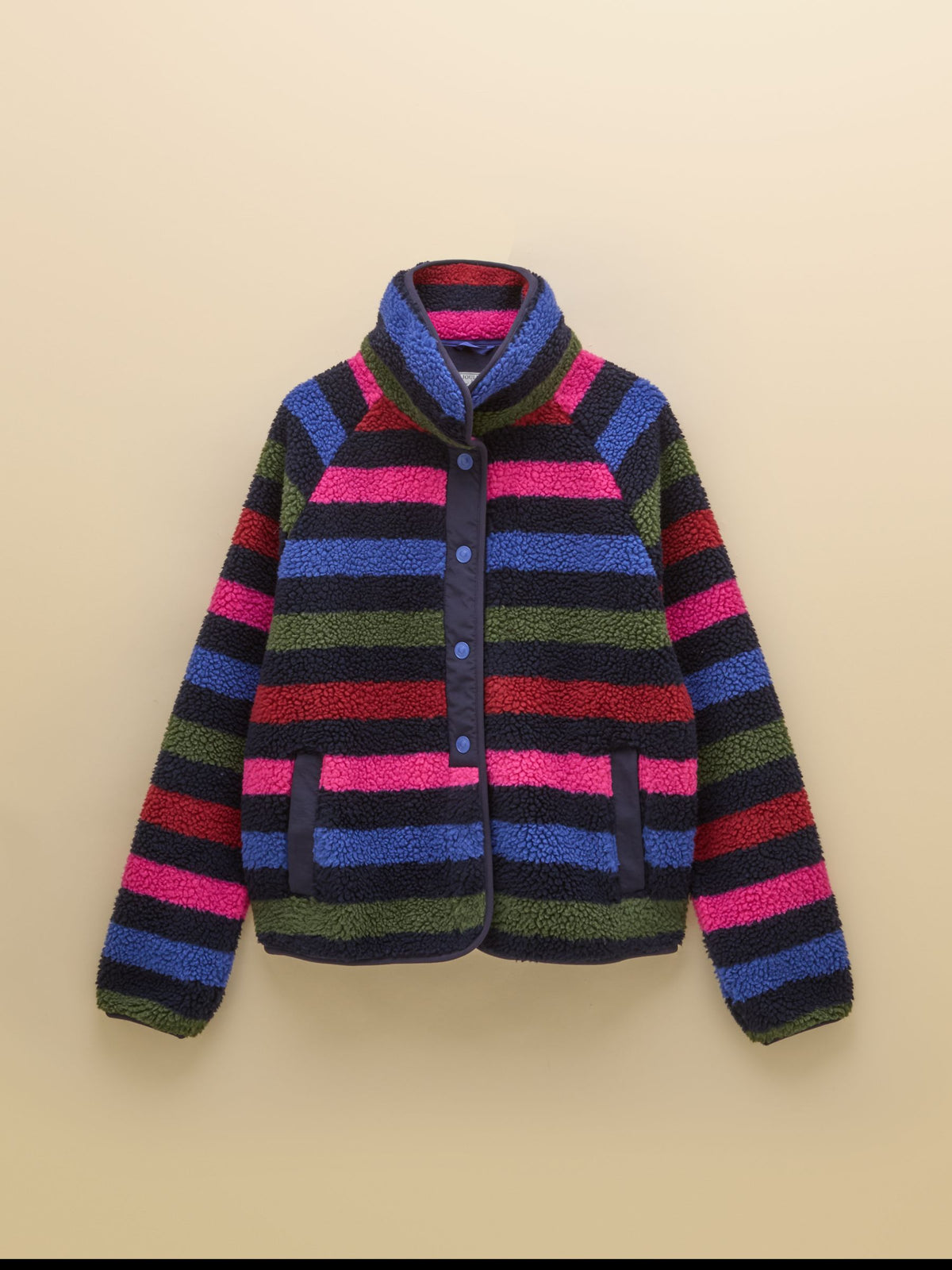 Joules Women's Navy Stripe Borg Fleece Jacket | Recycled Polyester | Warm & Casual