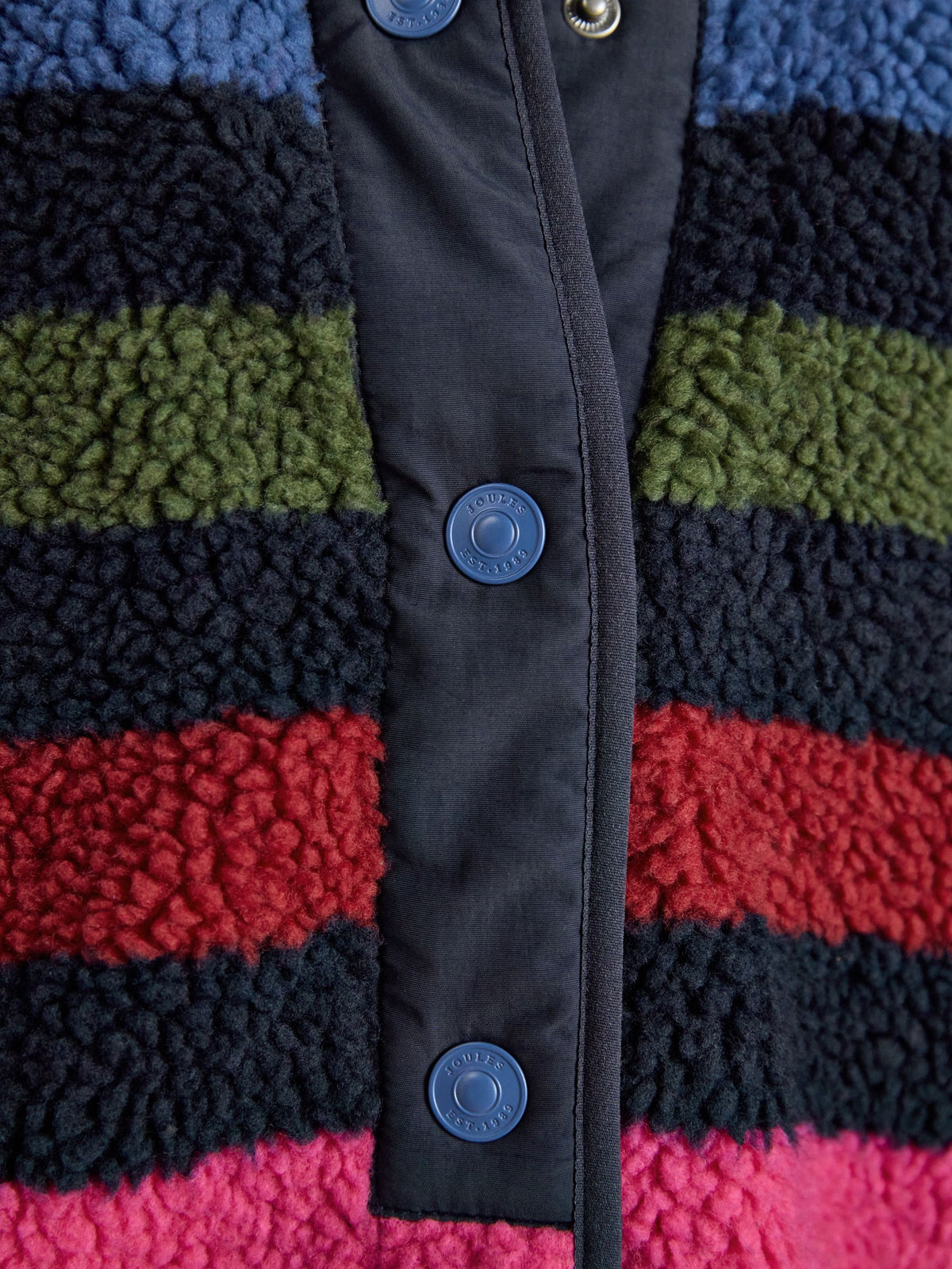 Women's Joules Navy Stripe Borg Fleece Jacket - Warm & Cozy Outerwear