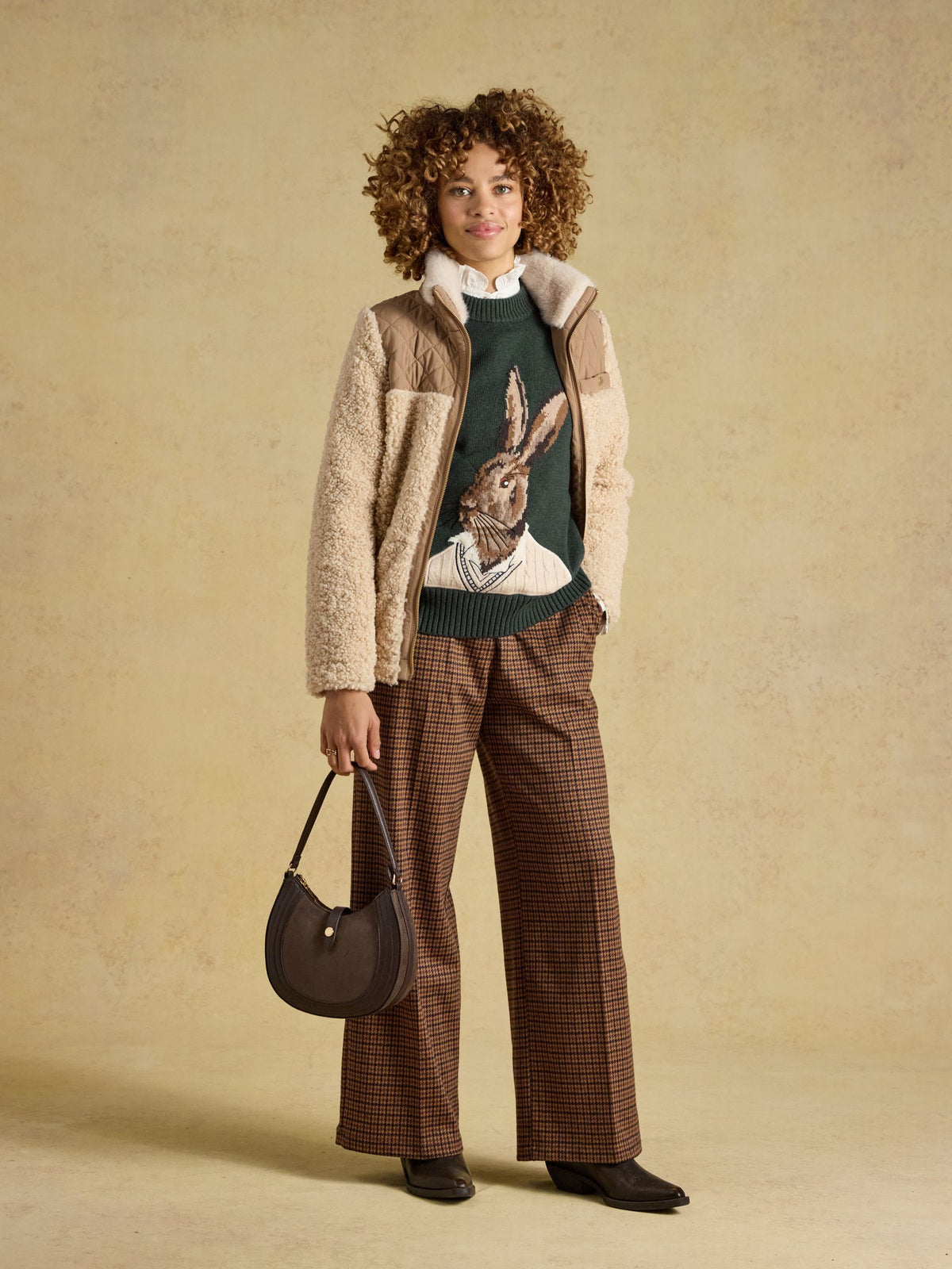 Women's Joules green hare intarsia knit jumper with embroidered details and raglan sleeves.
