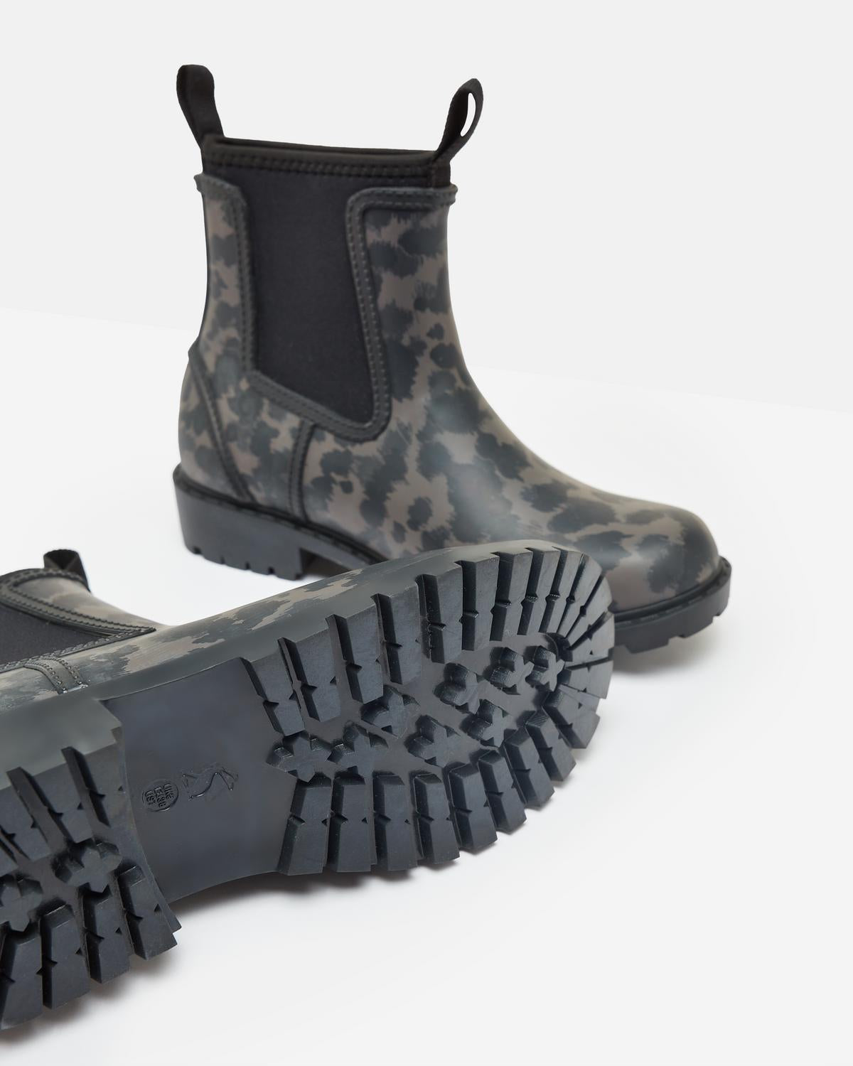 JOULES Oakfield Black Animal Print Short Wellies - Neoprene Lined Women's Boots