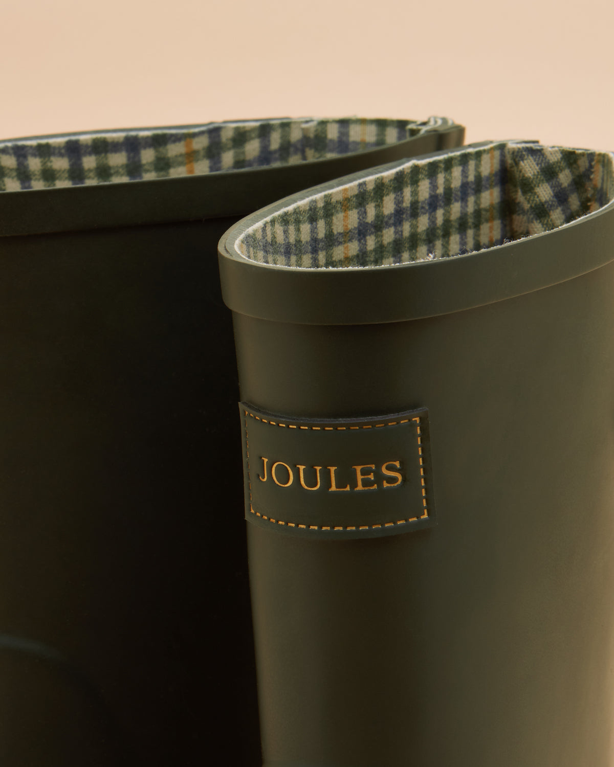 Joules Wistow Green Mid Calf Wellies: Waterproof, Adjustable Calf, Heritage Check Lining, and Leather Badge