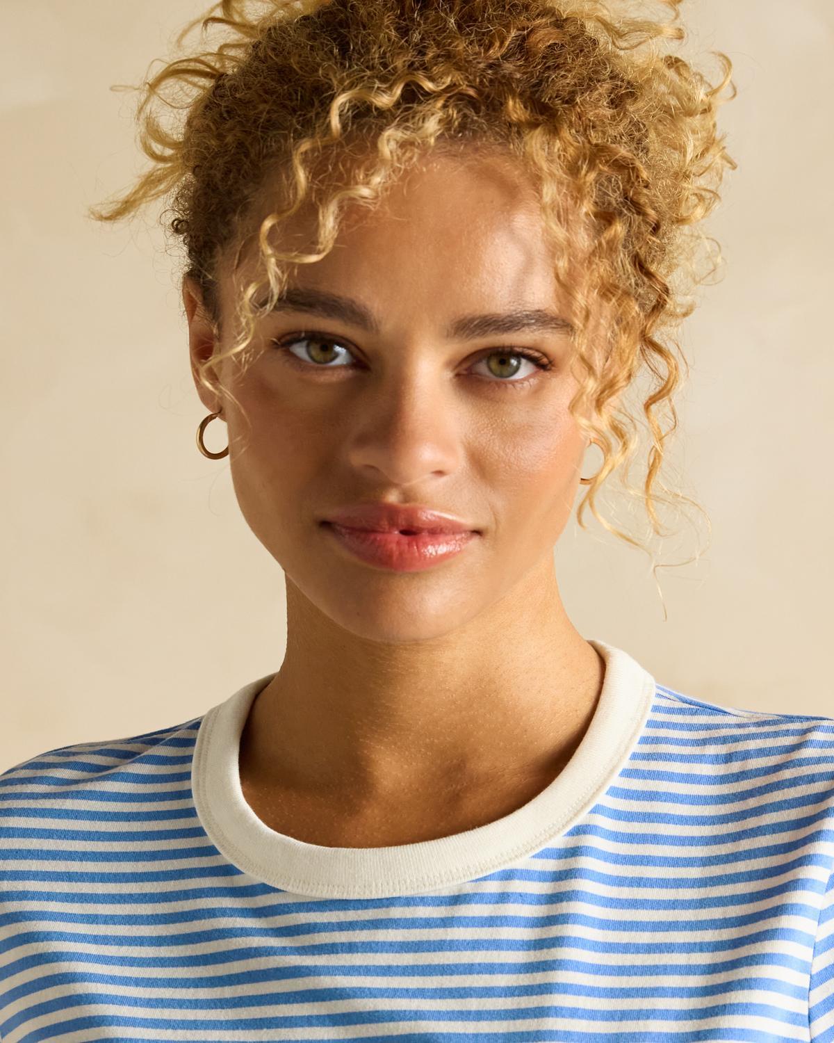 JOULES KITSFORD Blue Striped Top: Stylish Cotton T-shirt with Logo Embroidery