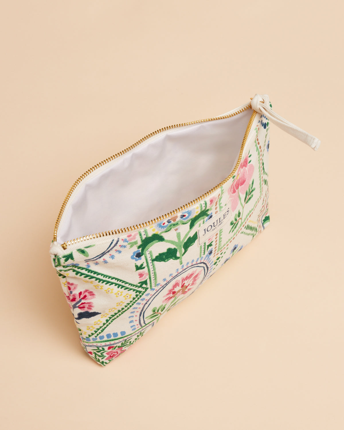 JOULES Carrywell Floral Pouch - Equiflair Store: Stylish cosmetic bag with zipper, mosaic floral print, ideal for travel & everyday use