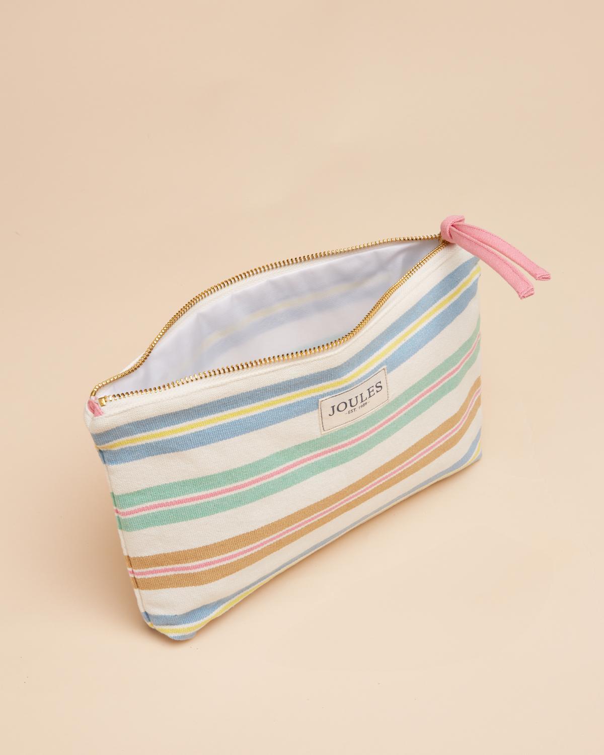 JOULES CARRYWELL ZIP POUCH MULTI STRIPE: Striped pouch for cosmetic or makeup, from Equiflair.