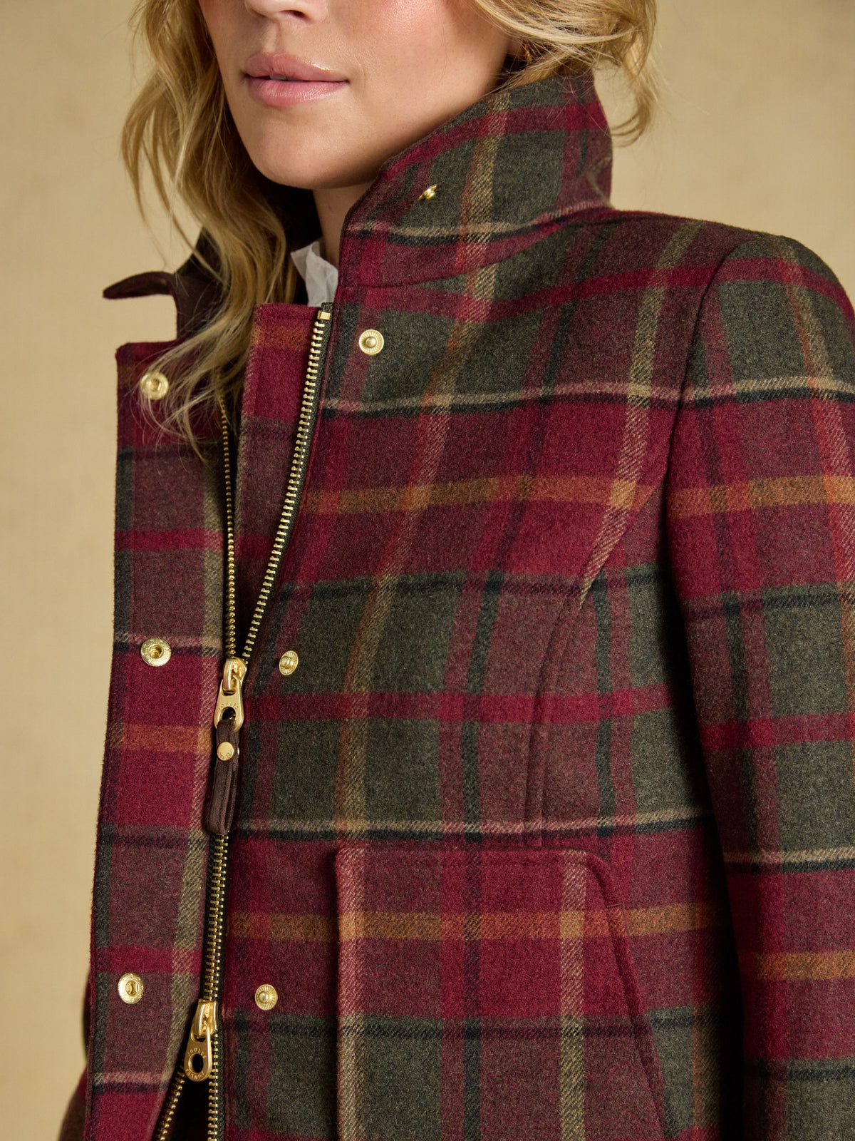 Women's Joules Red Check Classic Fieldcoat