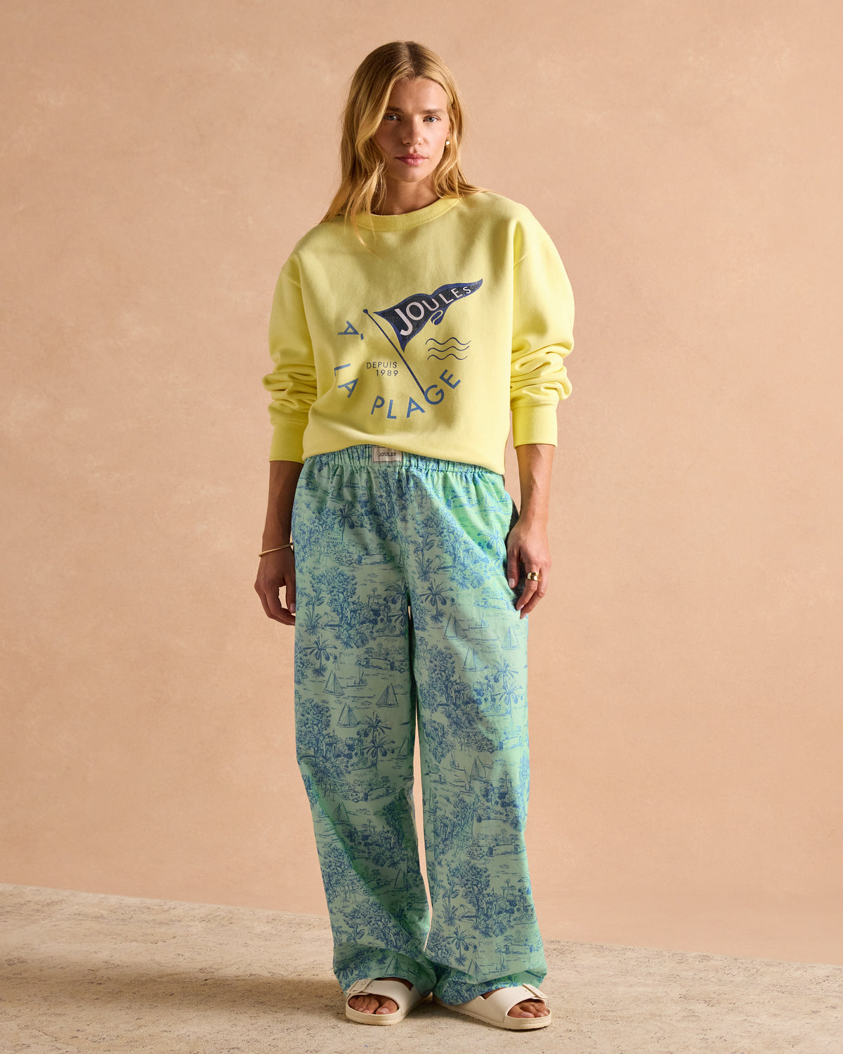 JOULES Graphic Crew Sweat Jumper Yellow: Relaxed Fit Cotton Blend Sweatshirt