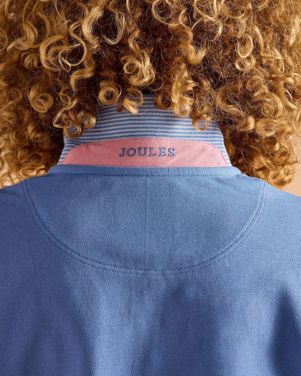 Joules Woody Ladies Polo Shirt Back View: Blue Cotton Pique with Embroidered Logo