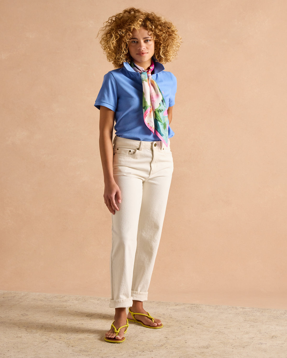 JOULES Woody Blue Polo Shirt for Women with Floral Scarf - Equiflair Store
