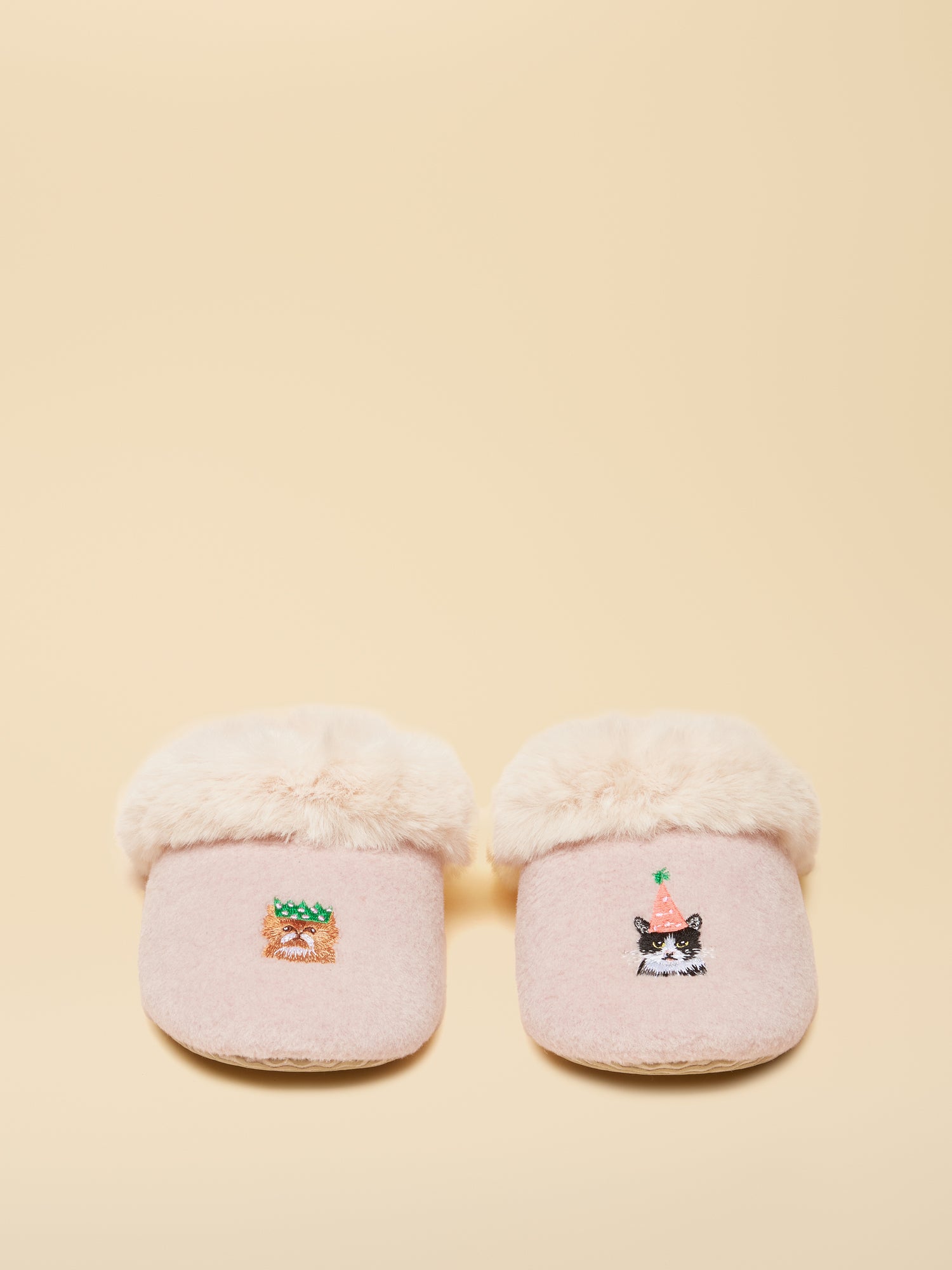 Equiflair: Pink Cat Slippers with Faux Fur. Embroidered Cat detail. Warm & Cozy House Slippers