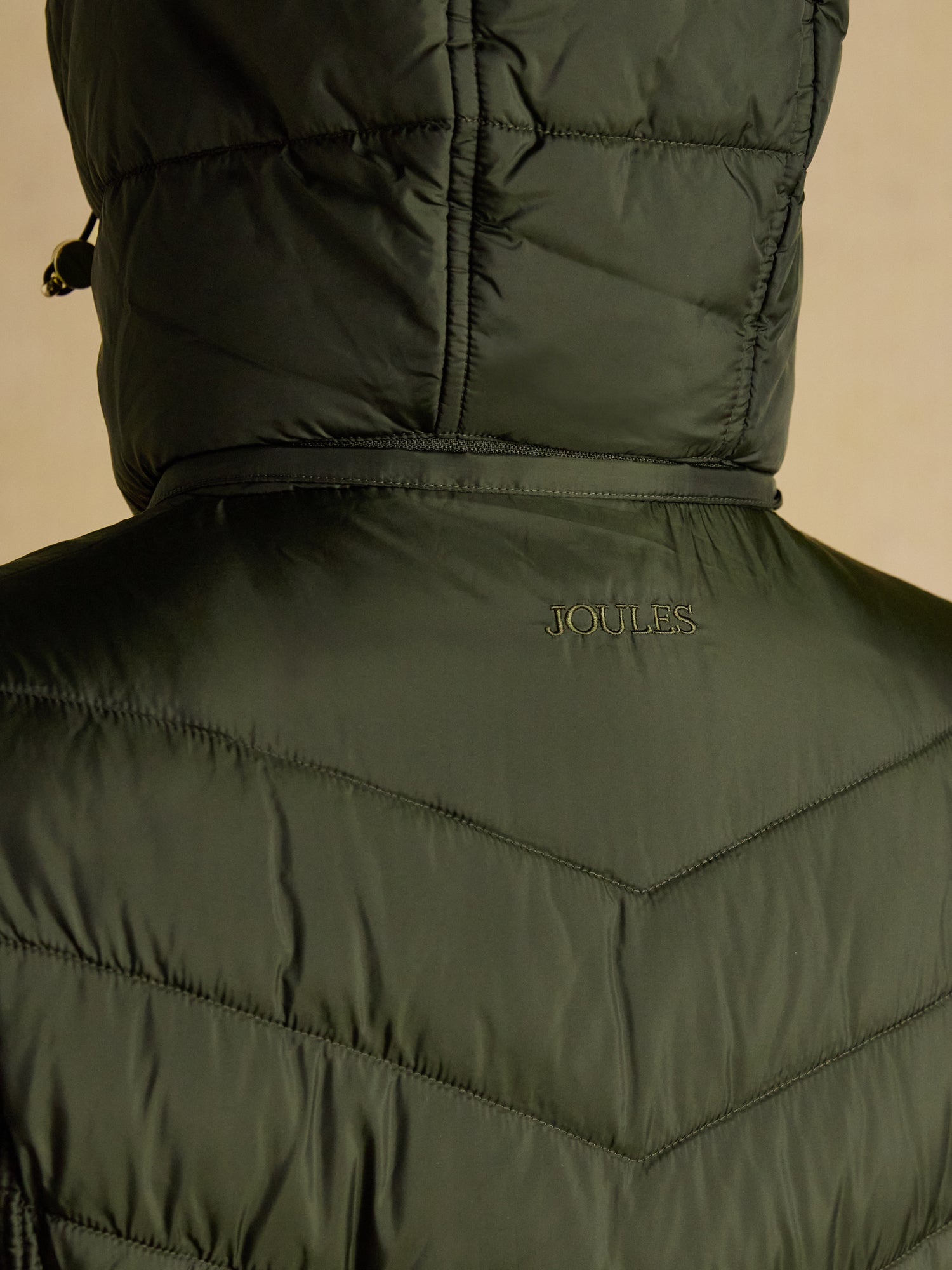 Joules Pembury Khaki Green Showerproof Longline Padded Coat with Hood