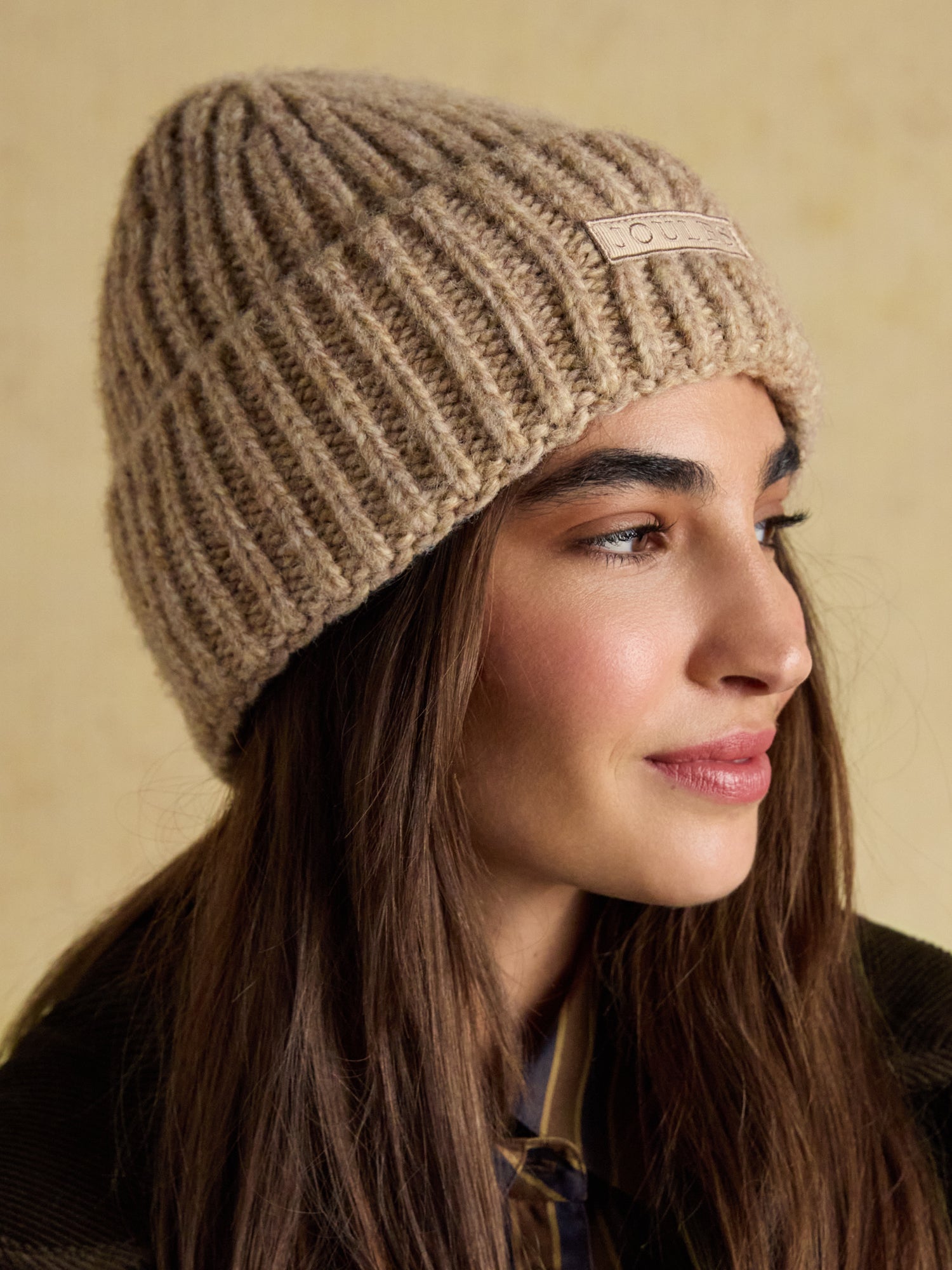 Joules Rosa Beanie in Oatmeal - Ribbed Knit Winter Hat for Women | Equiflair