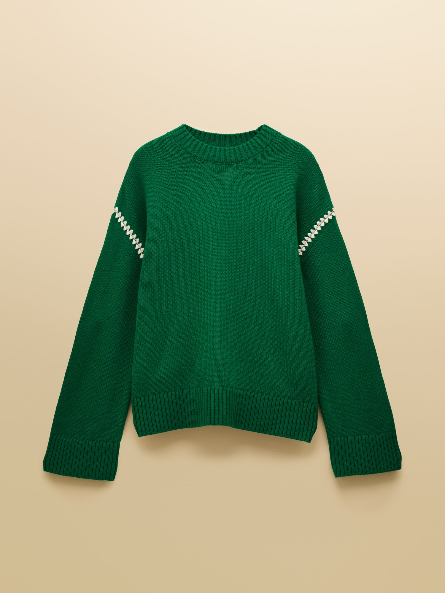 Joules Alexandra Green Blanket Stitch Jumper with Round Neck