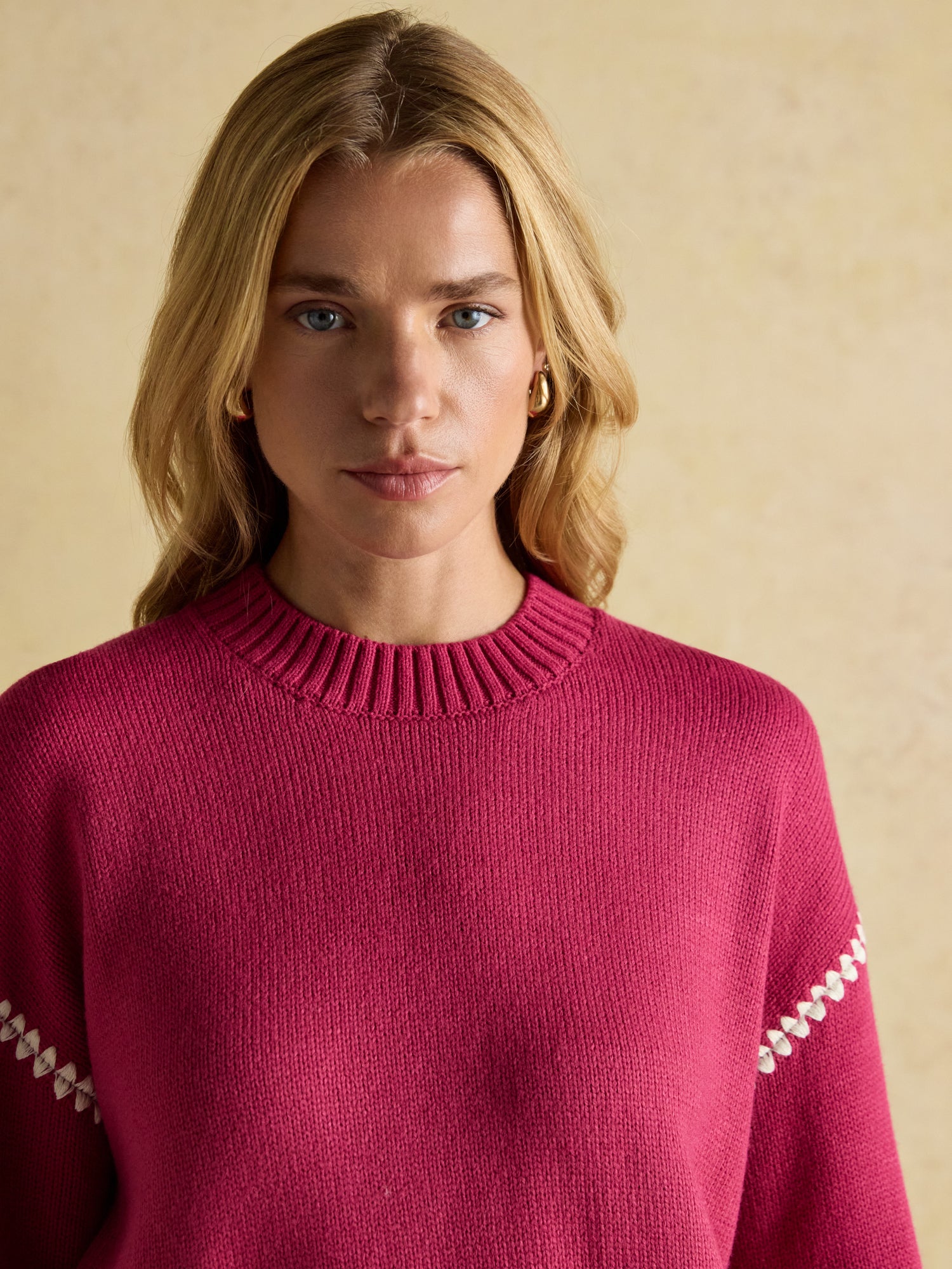 Joules Alexandra Pink Blanket Stitch Jumper with Round Neck