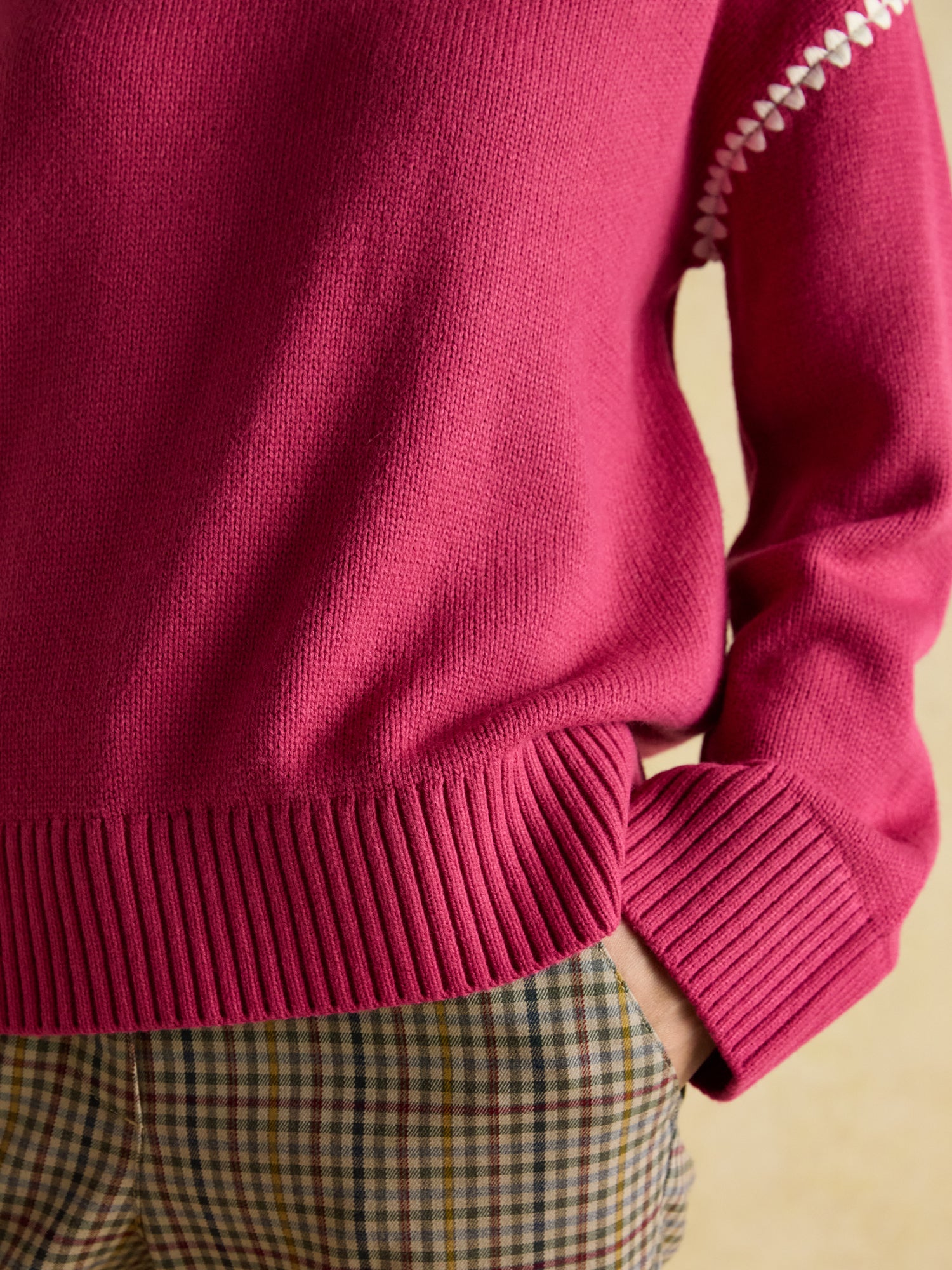 Joules Alexandra Pink Blanket Stitch Jumper with Round Neck