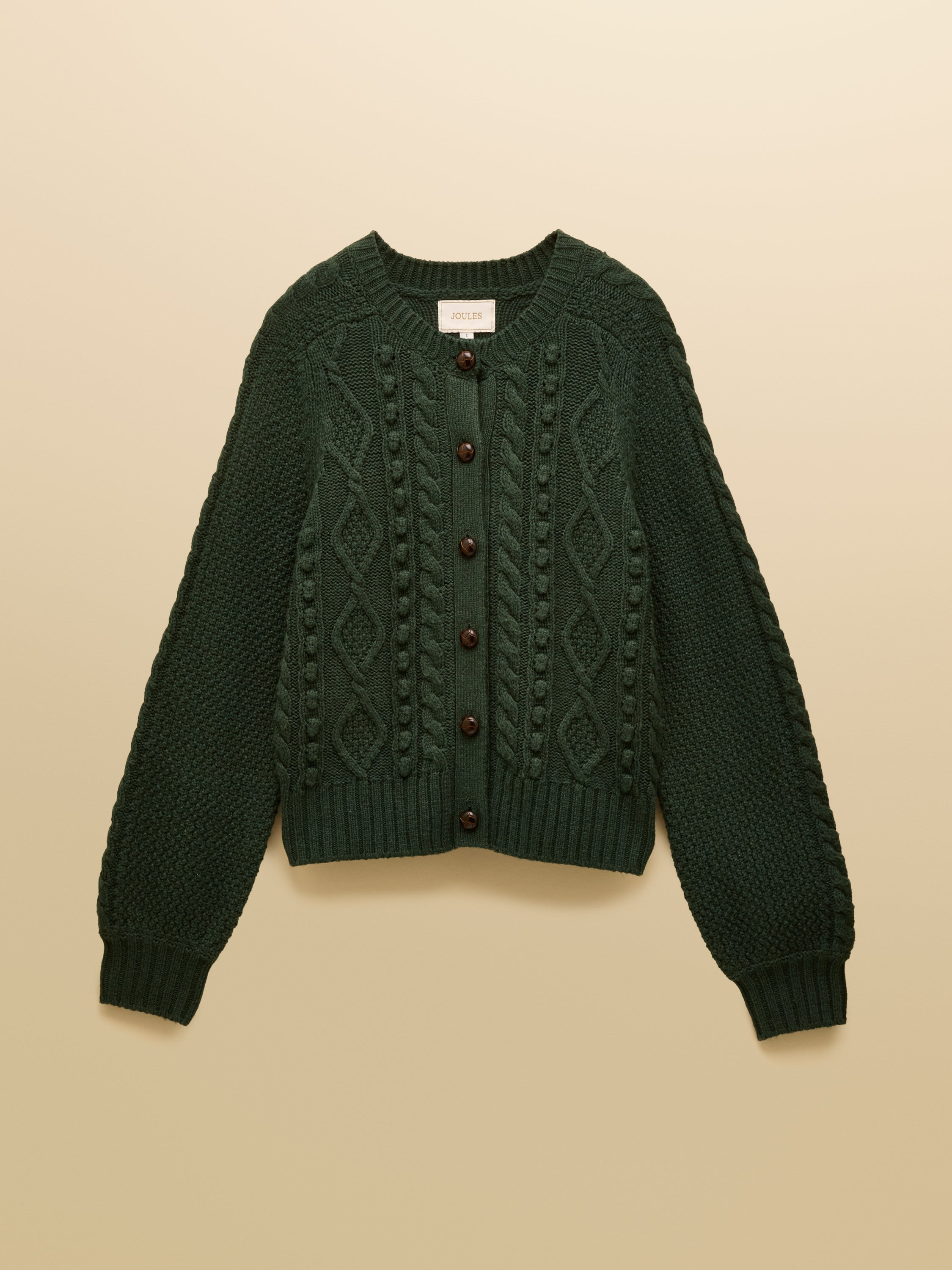 Green Cable Knit Cardigan - Women's Wool Blend Sweater - Joules Rafferty Style