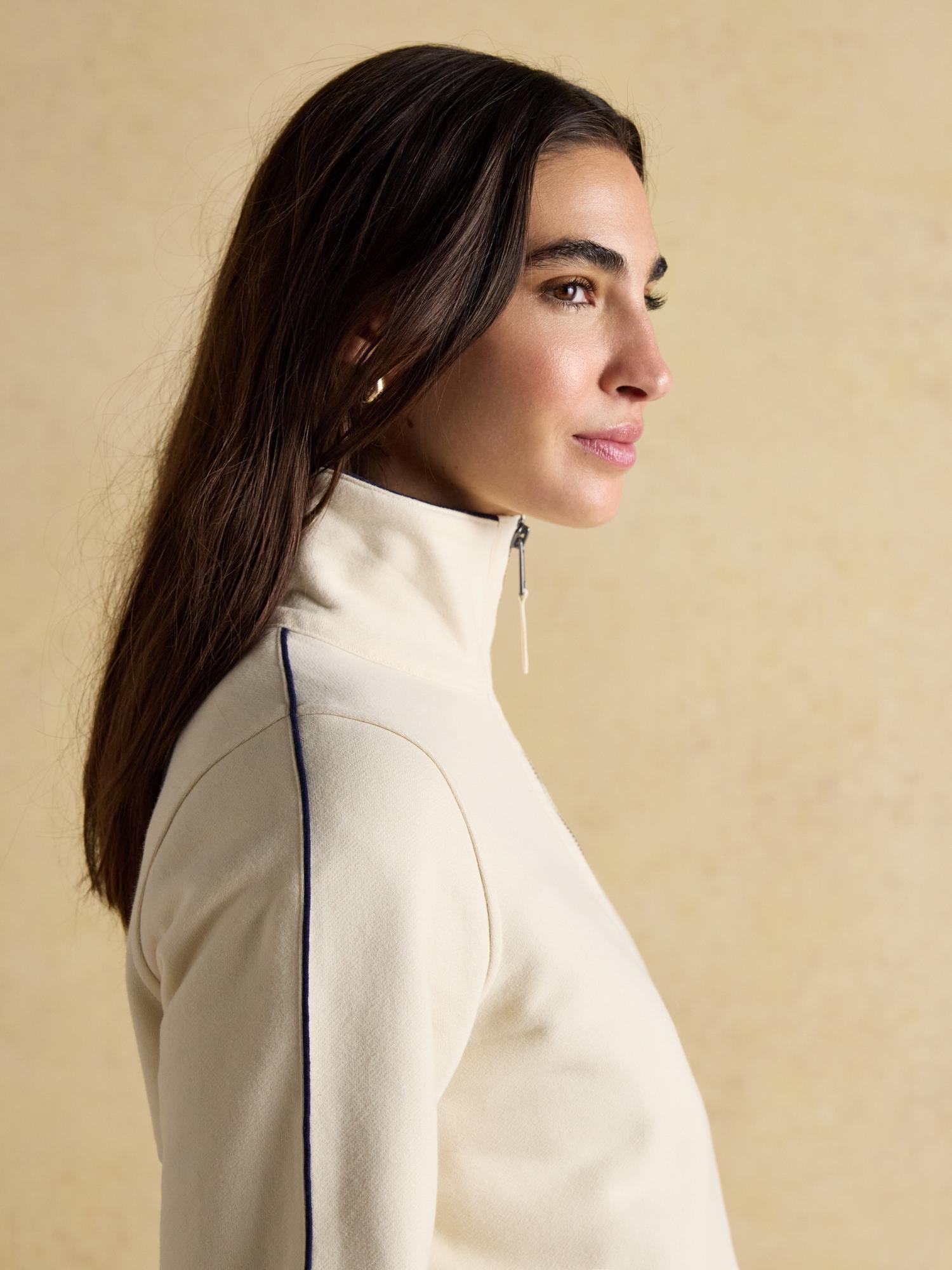 Joules Bronte Cream Funnel Neck Quarter Zip Cotton Sweatshirt