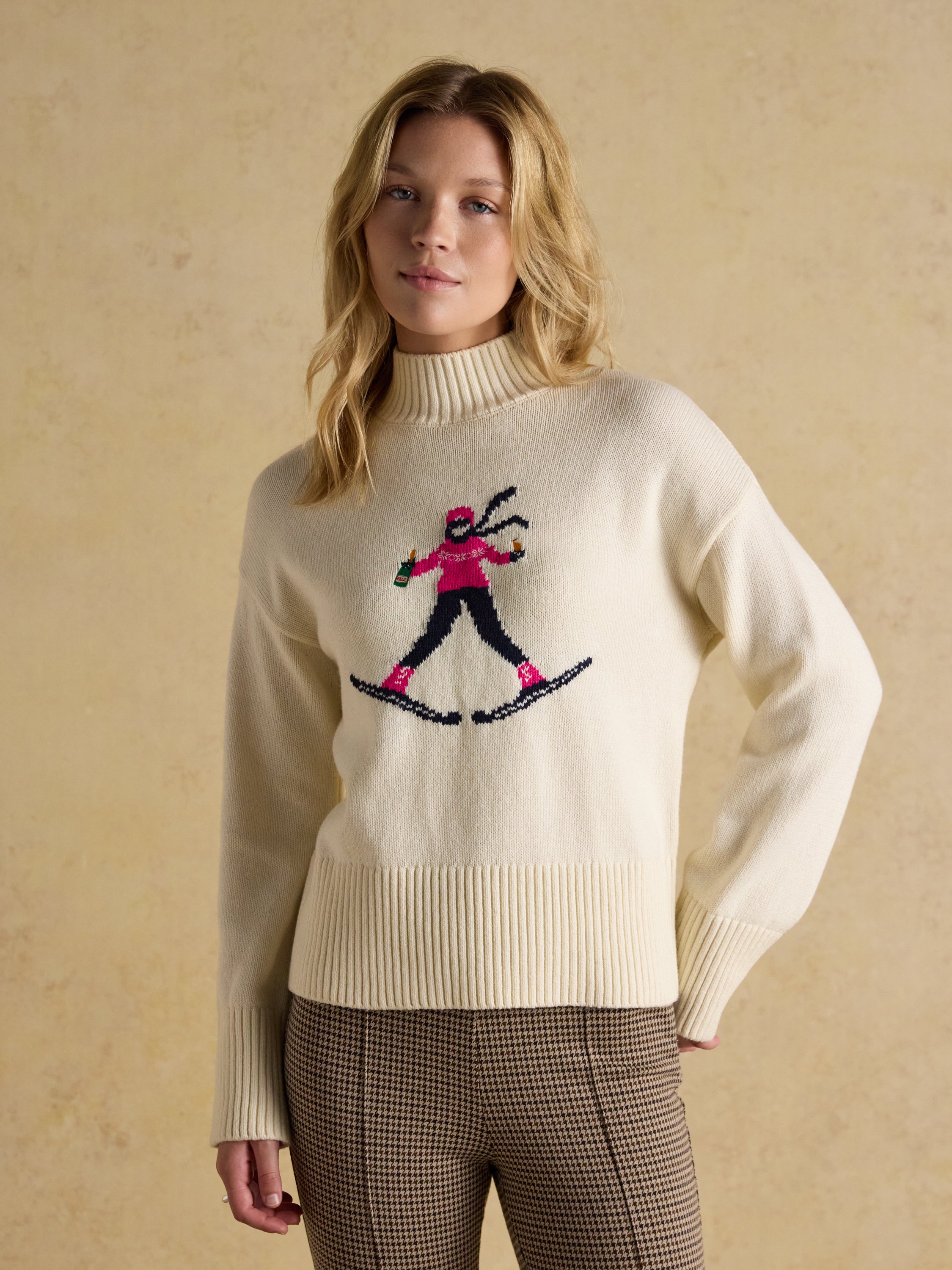 Joules Abigail Cream High Neck Intarsia Ski Jumper