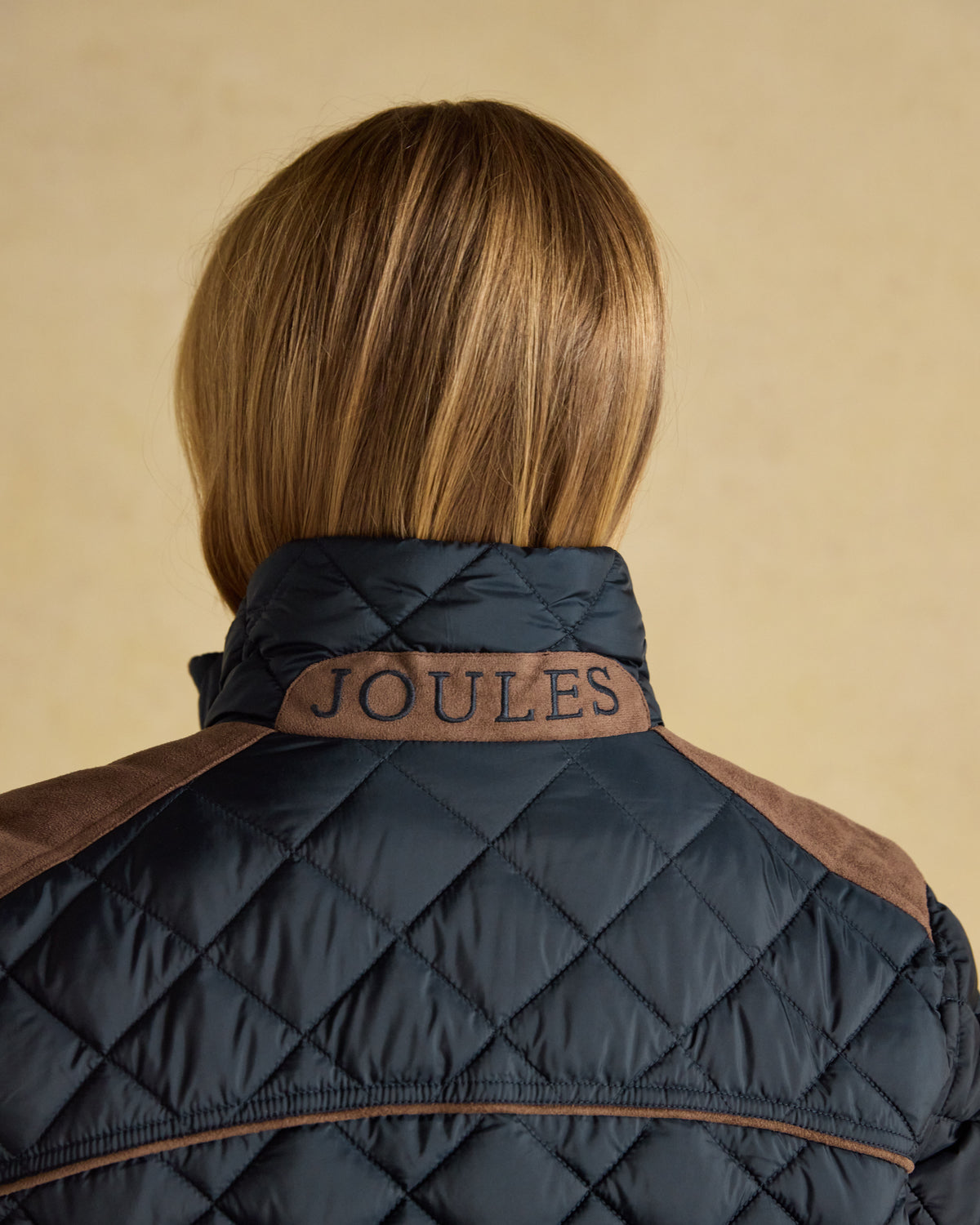 JOULES Braemar Navy Quilted Coat: Showerproof Diamond Pattern with Suede Details