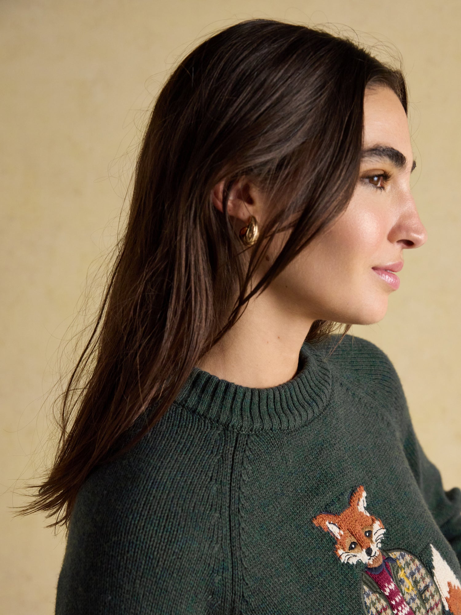 JOULES JONTY Green Fox Jumper: Intarsia Crew Neck Sweater for Women - Shop Now!