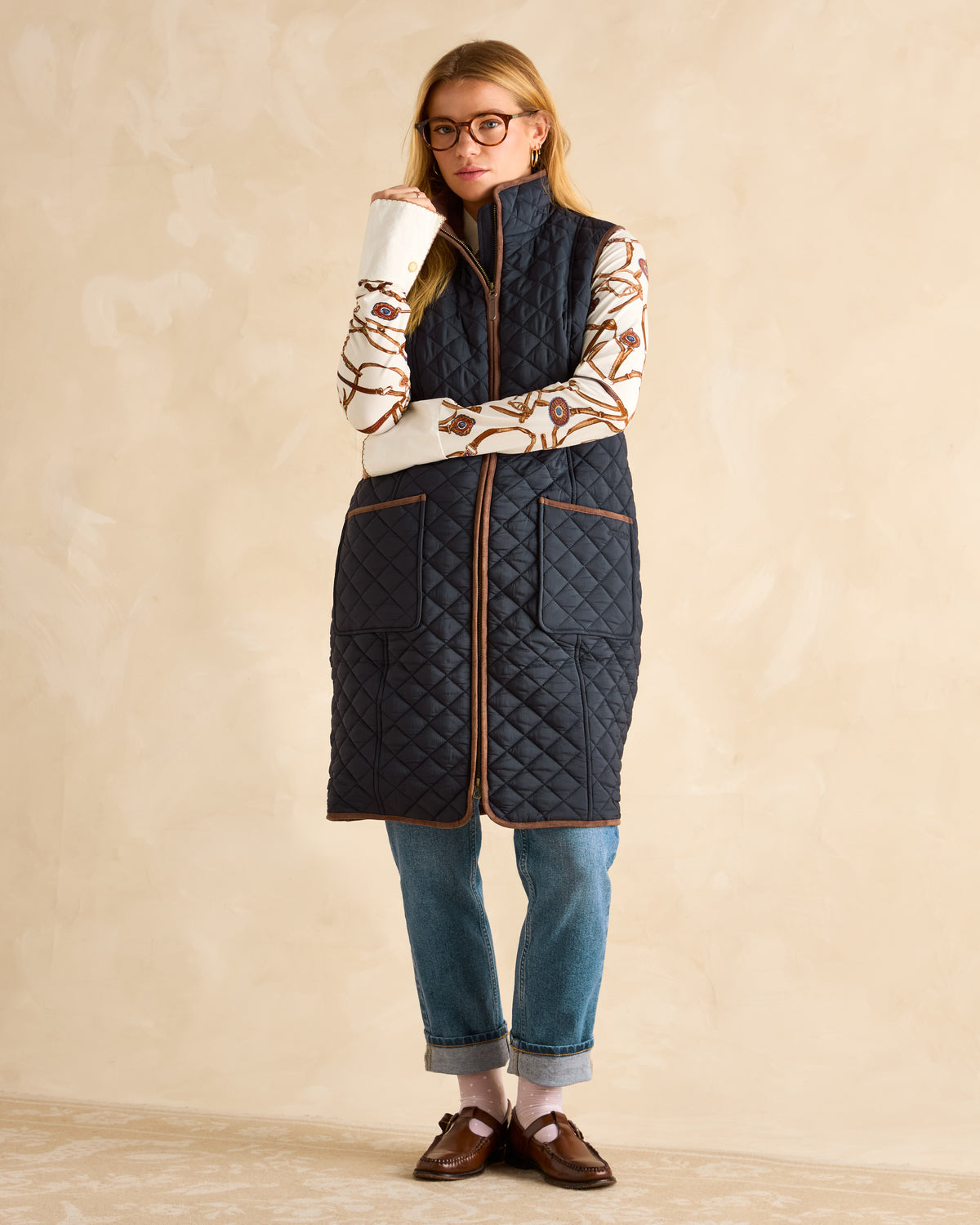 Joules Sutton Gilet: Navy Quilted Vest, Women's Longline Outerwear.