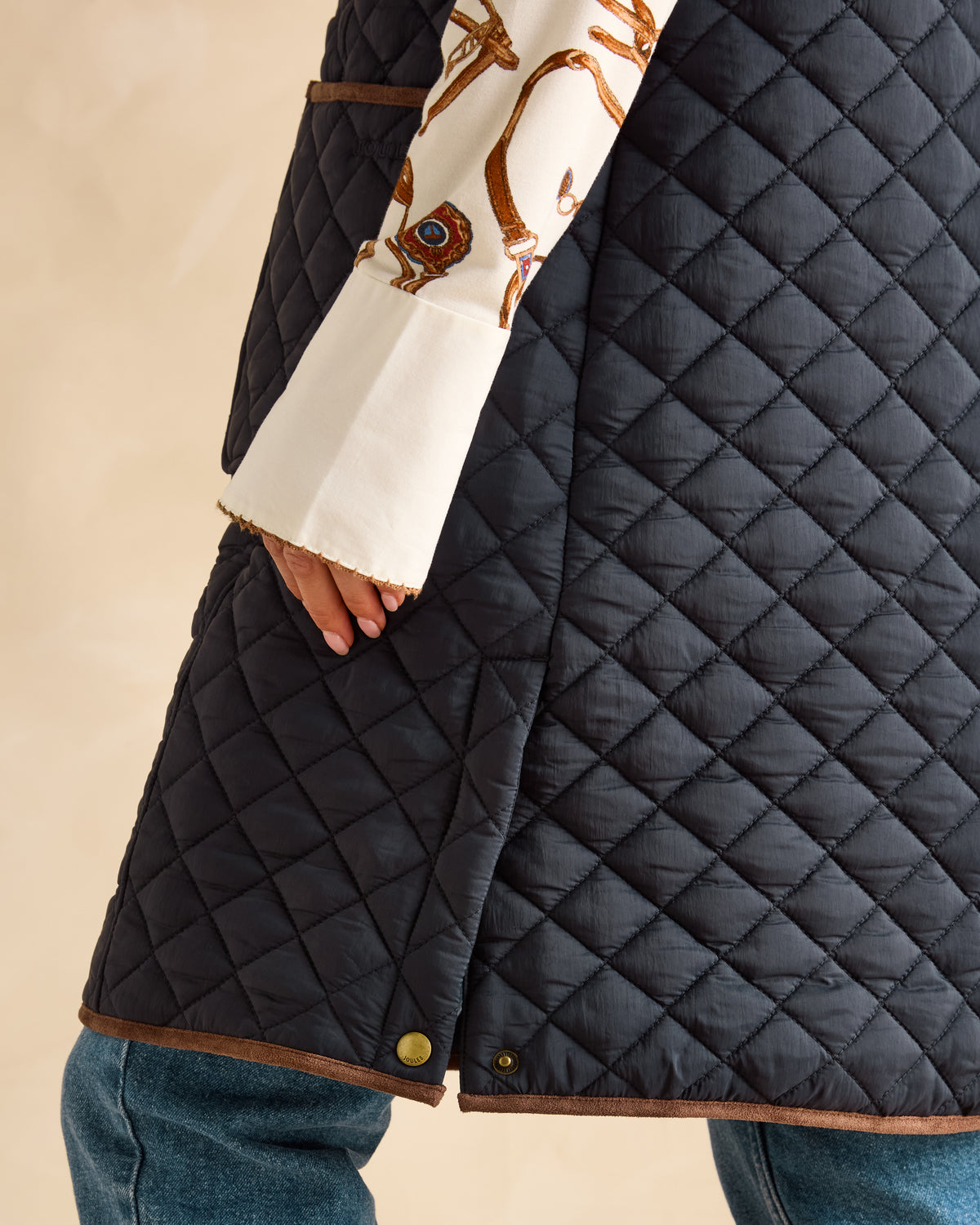 Joules Sutton Navy Quilted Gilet from Equiflair: Showerproof Longline Vest