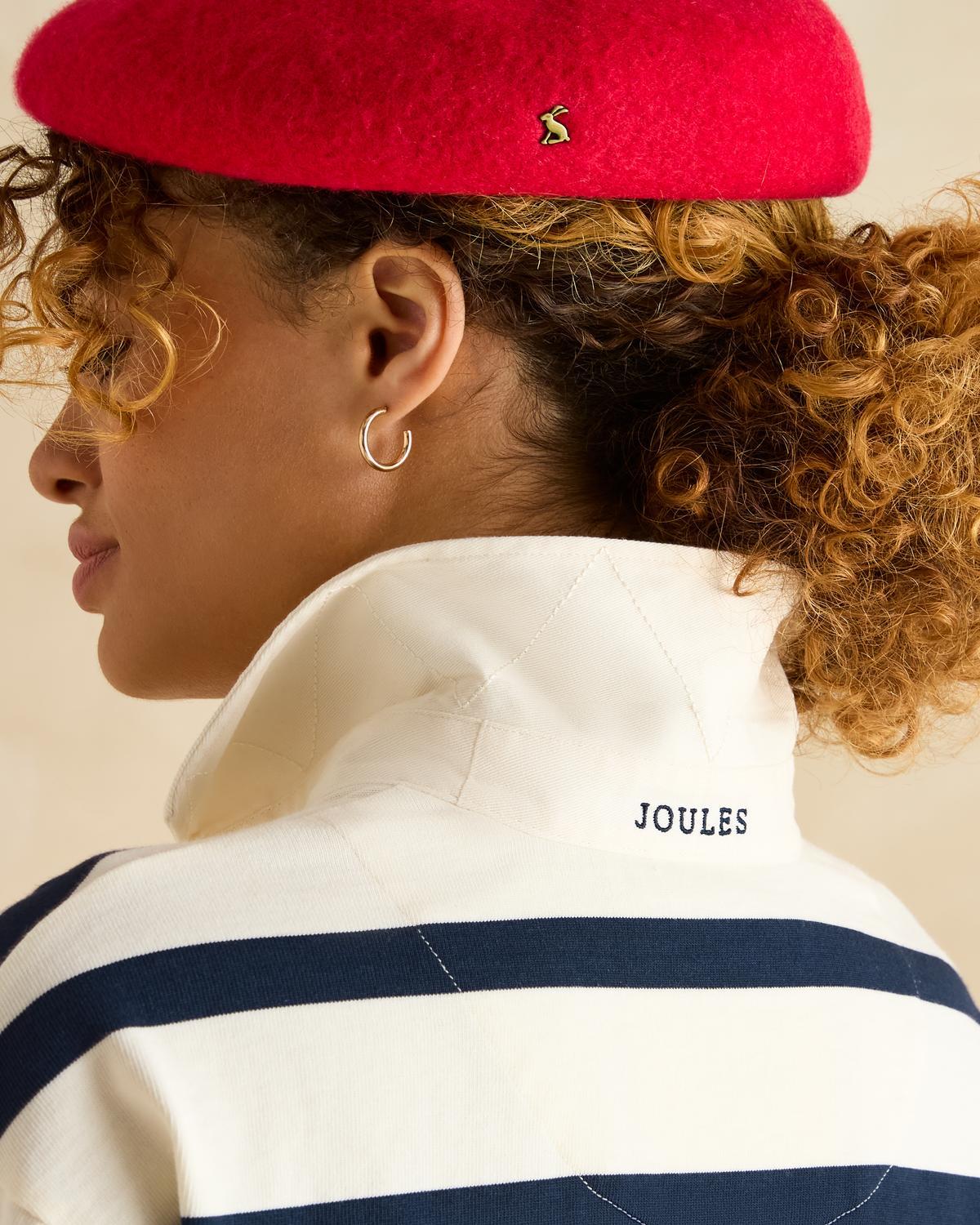 JOULES LARA Navy Stripe Top: Women's Stylish Striped Shirt with Collar and Red Beret fashion, clothing.