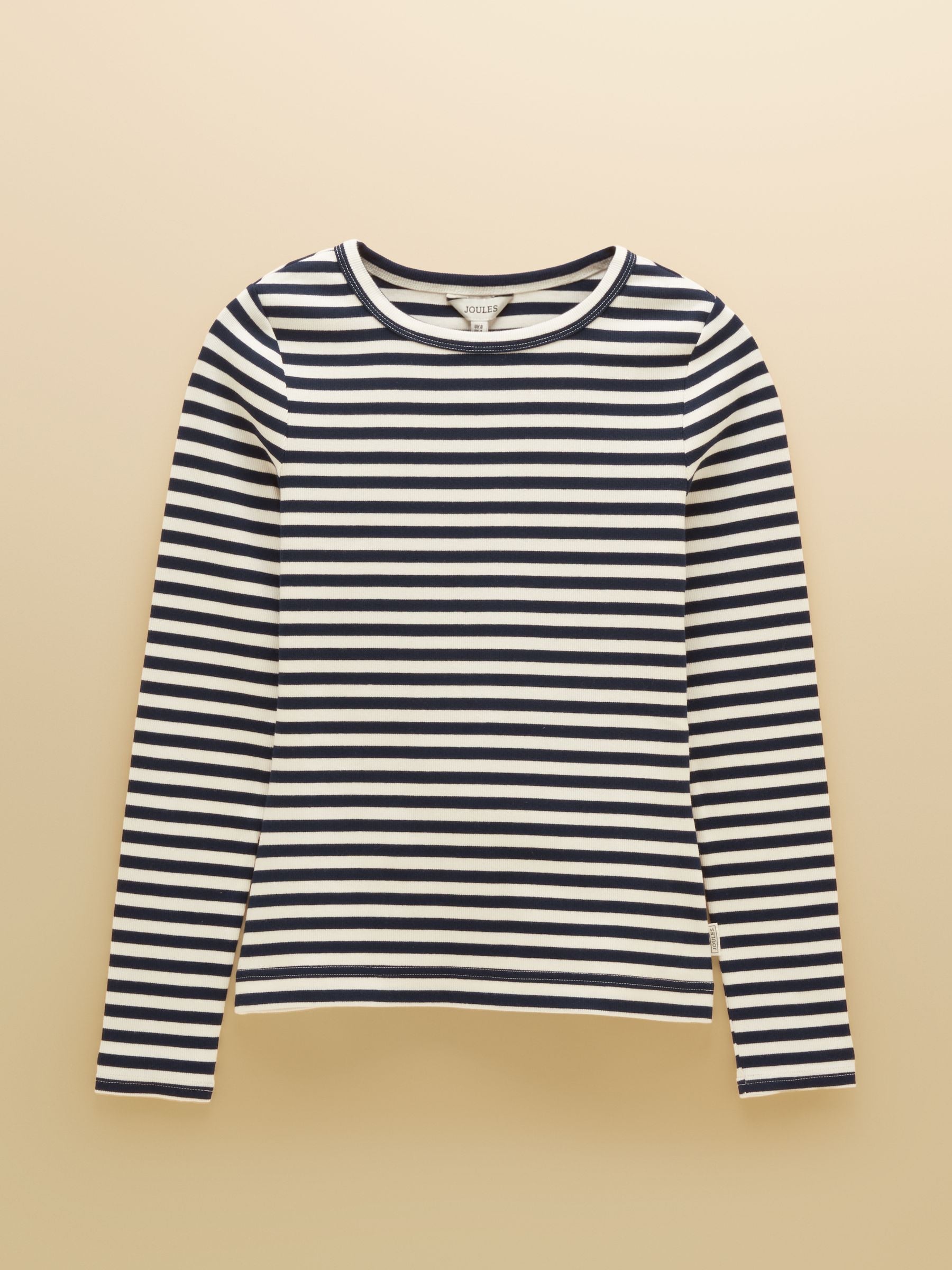 Joules Sophie women's navy striped ribbed long sleeve t-shirt with crew neck | Equiflair