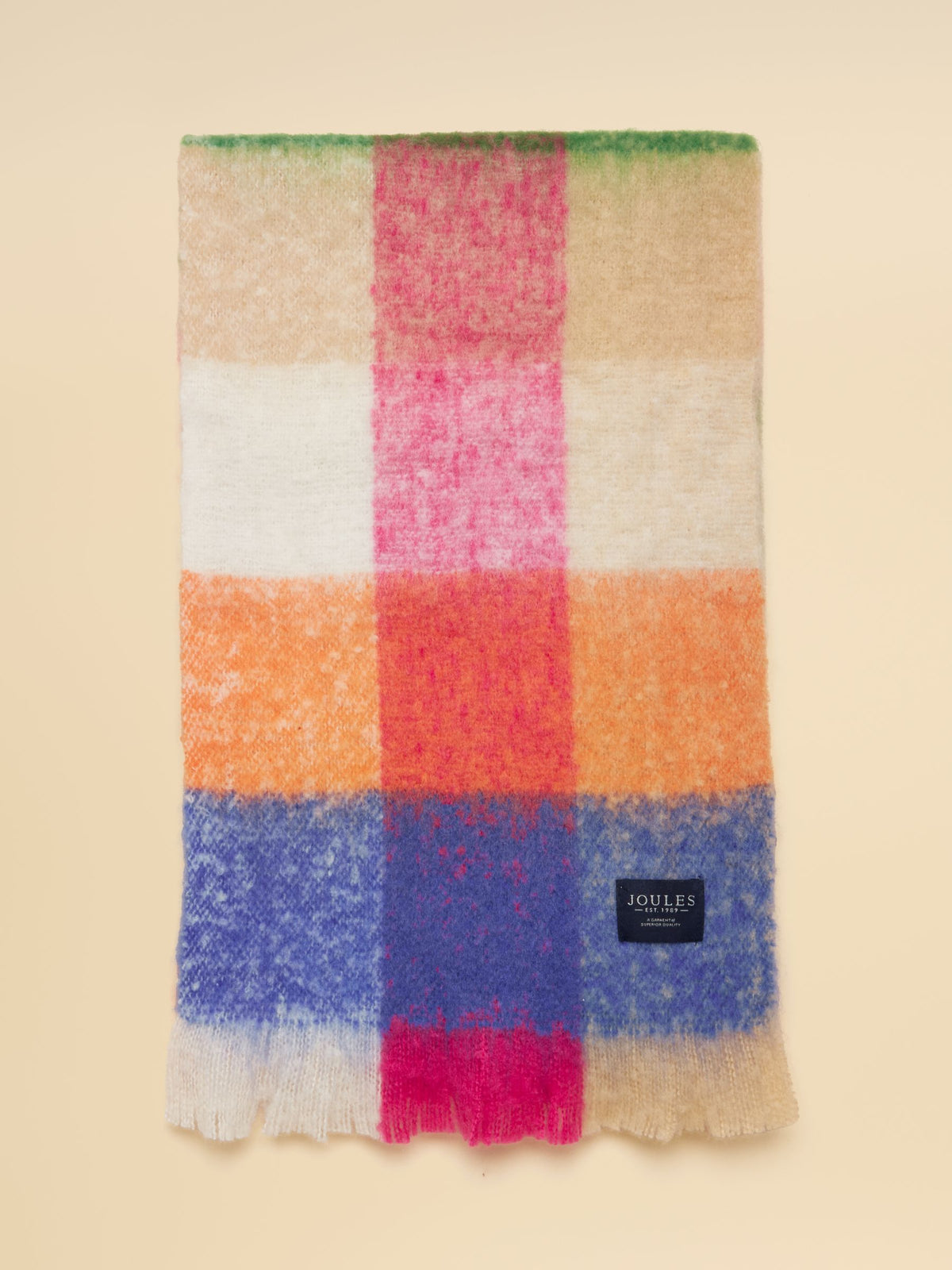 Joules Women's Bright Multi Gingham Plaid Brushed Polyester Oversized Scarf