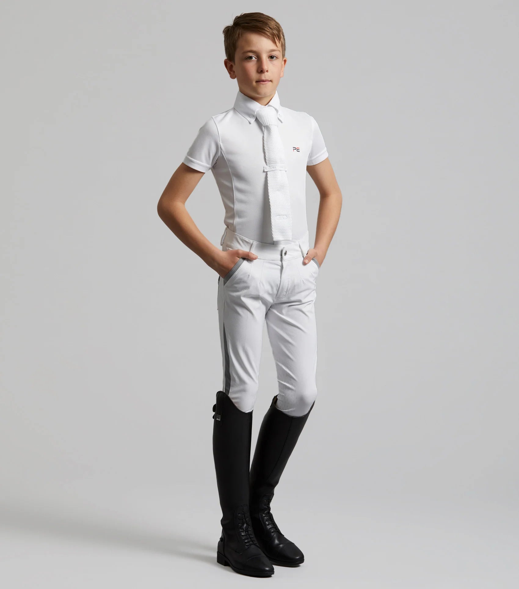 Premier Equine Boys White Gel Knee Riding Breeches | Competition Equestrian Apparel