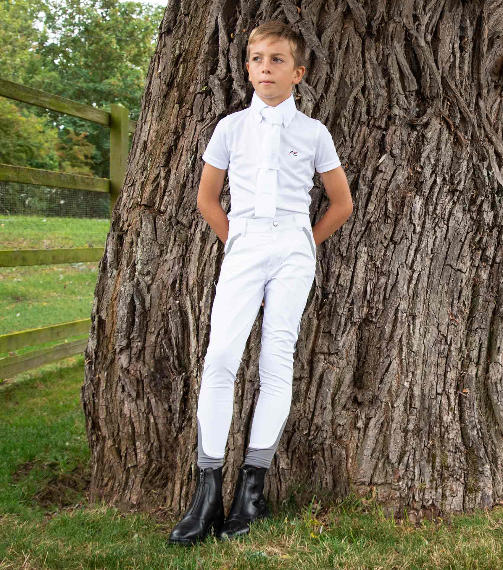 Premier Equine Gando Boys Gel Knee Competition Riding Breeches White