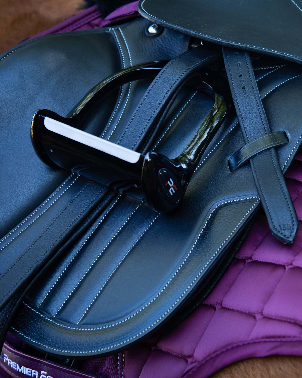 PREMIER EQUINE Black Stirrup Leathers Equestrian Saddle Gear