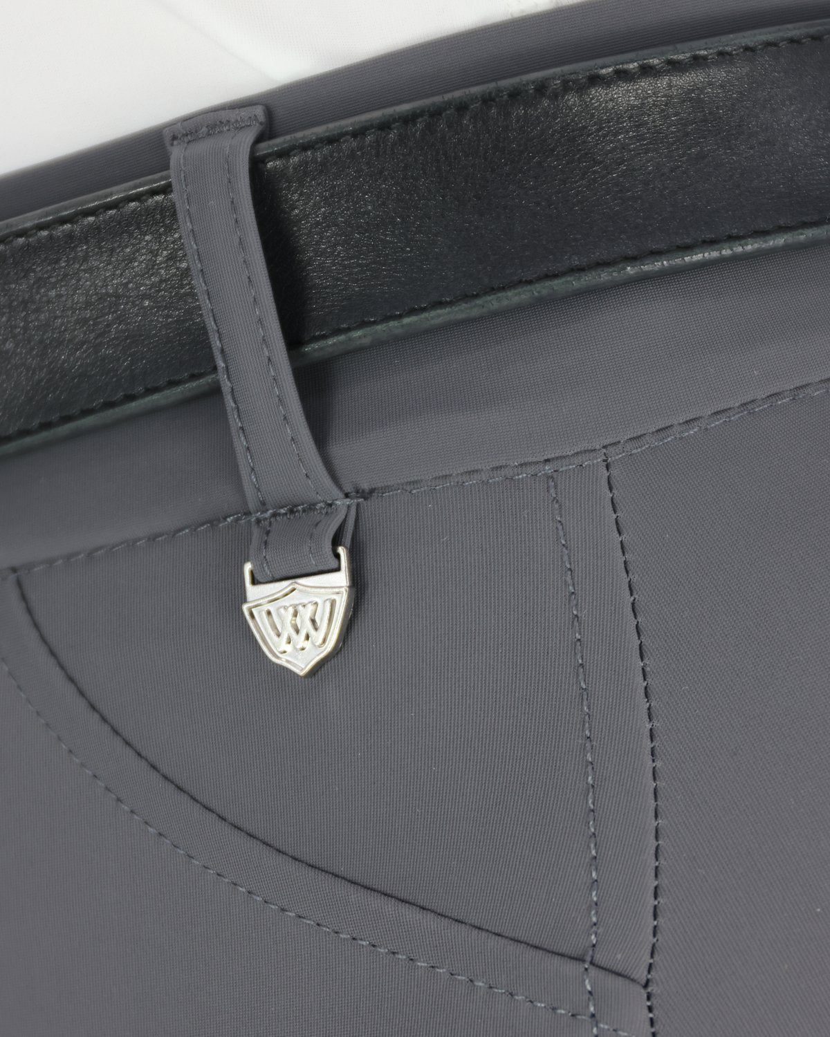 Woof Wear Hybrid Riding Tights: Slate Full Seat, Belt Loop, & Logo Detail