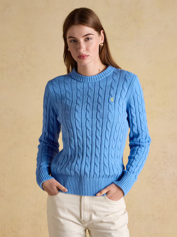 Joules Classic Cable Blue Cotton Crew Neck Jumper - Jumpers, Fleeces & Hoodies Clothing Leisure Wear UK 8