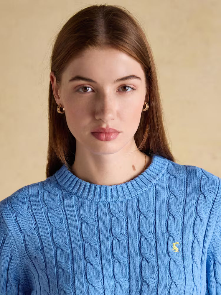 Joules Classic Cable Blue Cotton Crew Neck Jumper