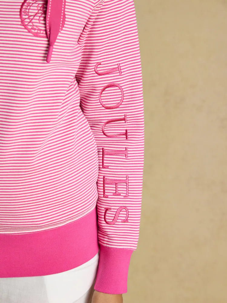 Joules Rushton Pink & White Striped Cotton Cowl Neck Hoodie | Equiflair