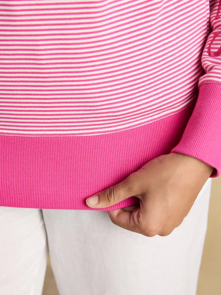 Joules Rushton Pink & White Striped Cotton Cowl Neck Hoodie | Equiflair