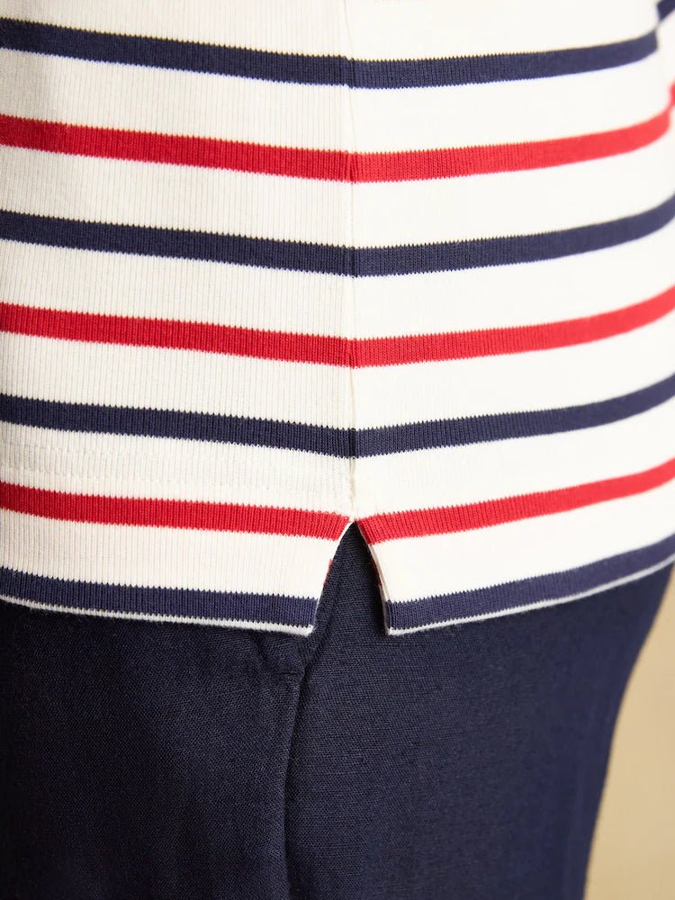 Joules Harbour Navy & Red Striped Boat Neck Long Sleeve Breton Top | Equiflair